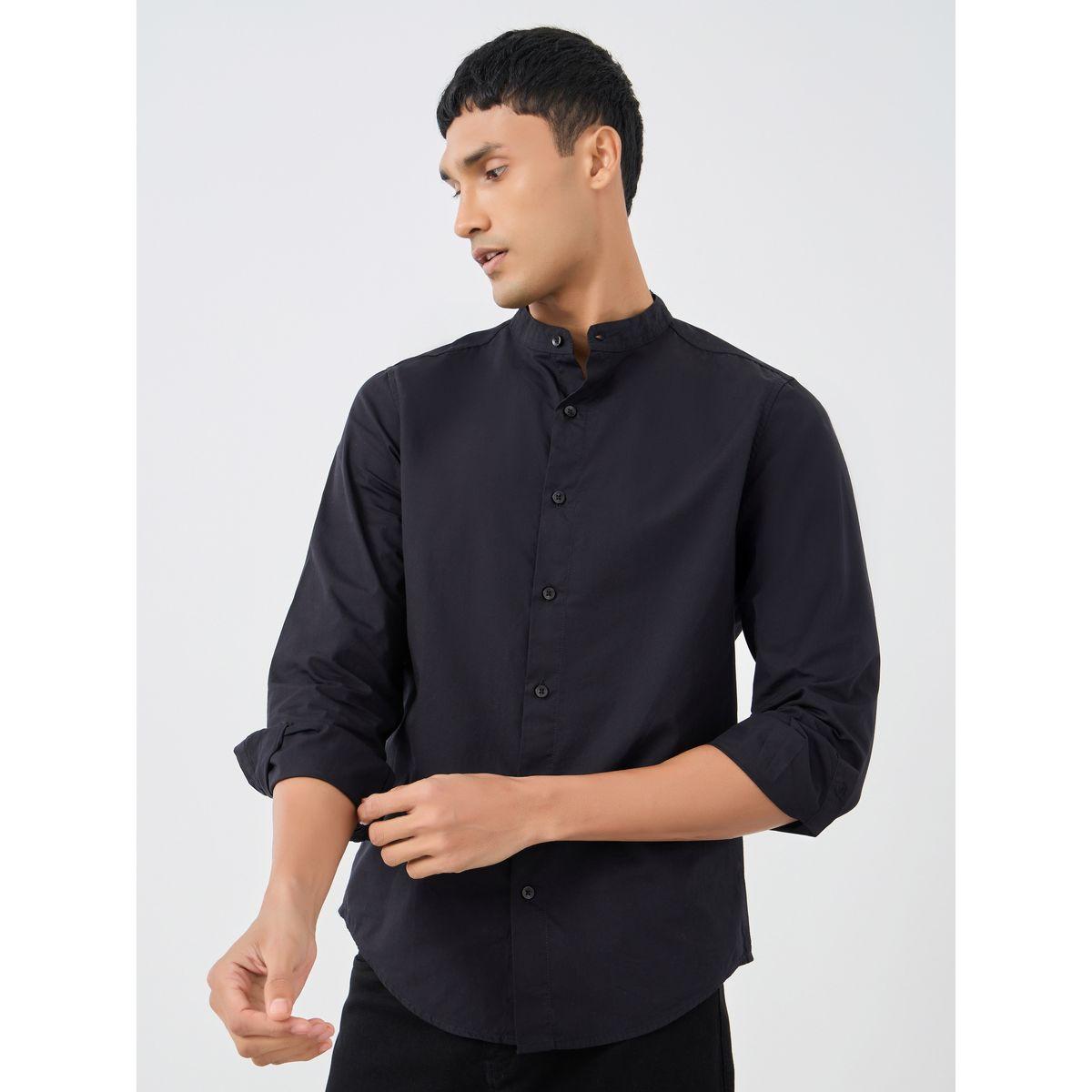 Styli Solid Mandarin Collar Regular Fit Poplin Shirt-men-clothing-shirts-image-1