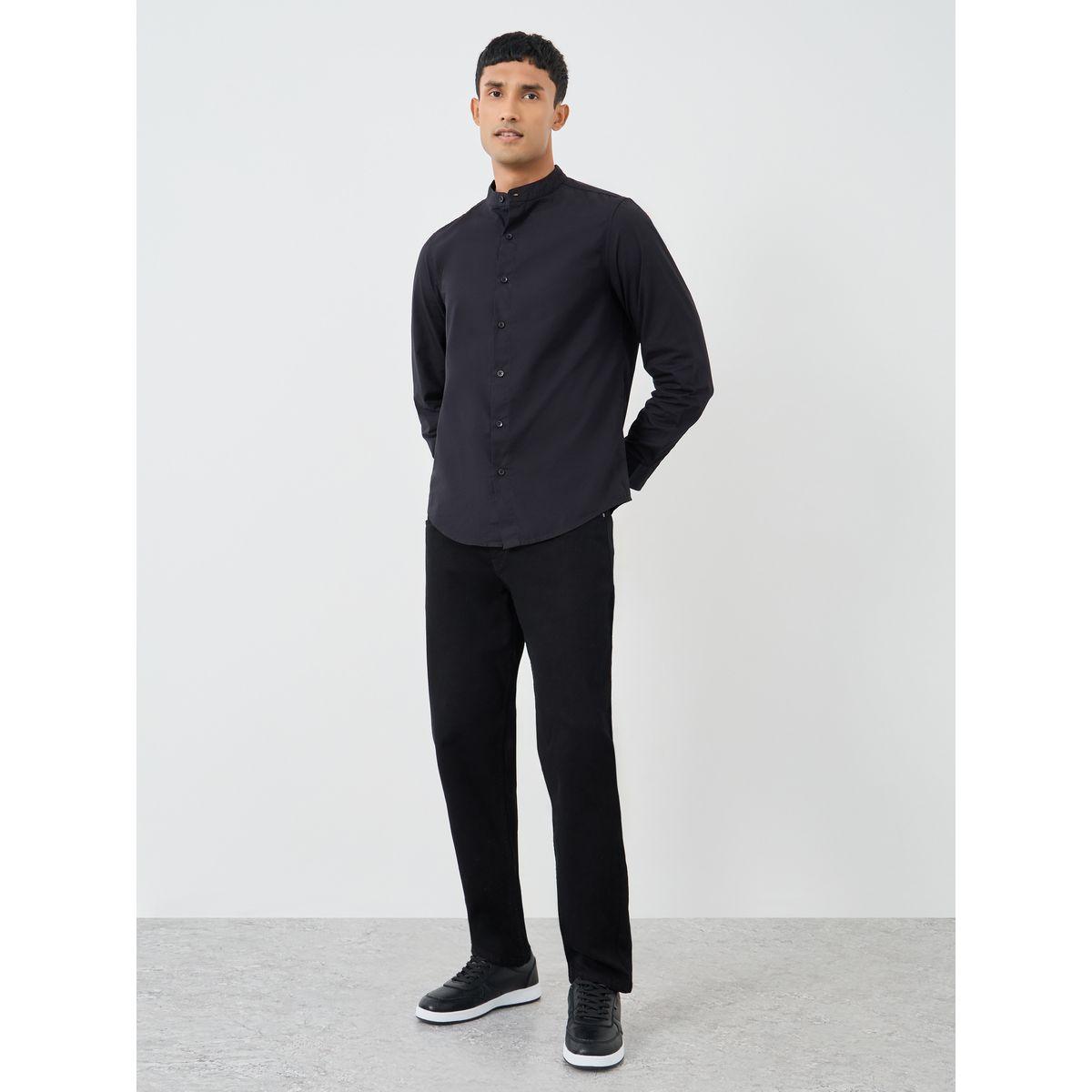 Styli Solid Mandarin Collar Regular Fit Poplin Shirt-men-clothing-shirts-image-2