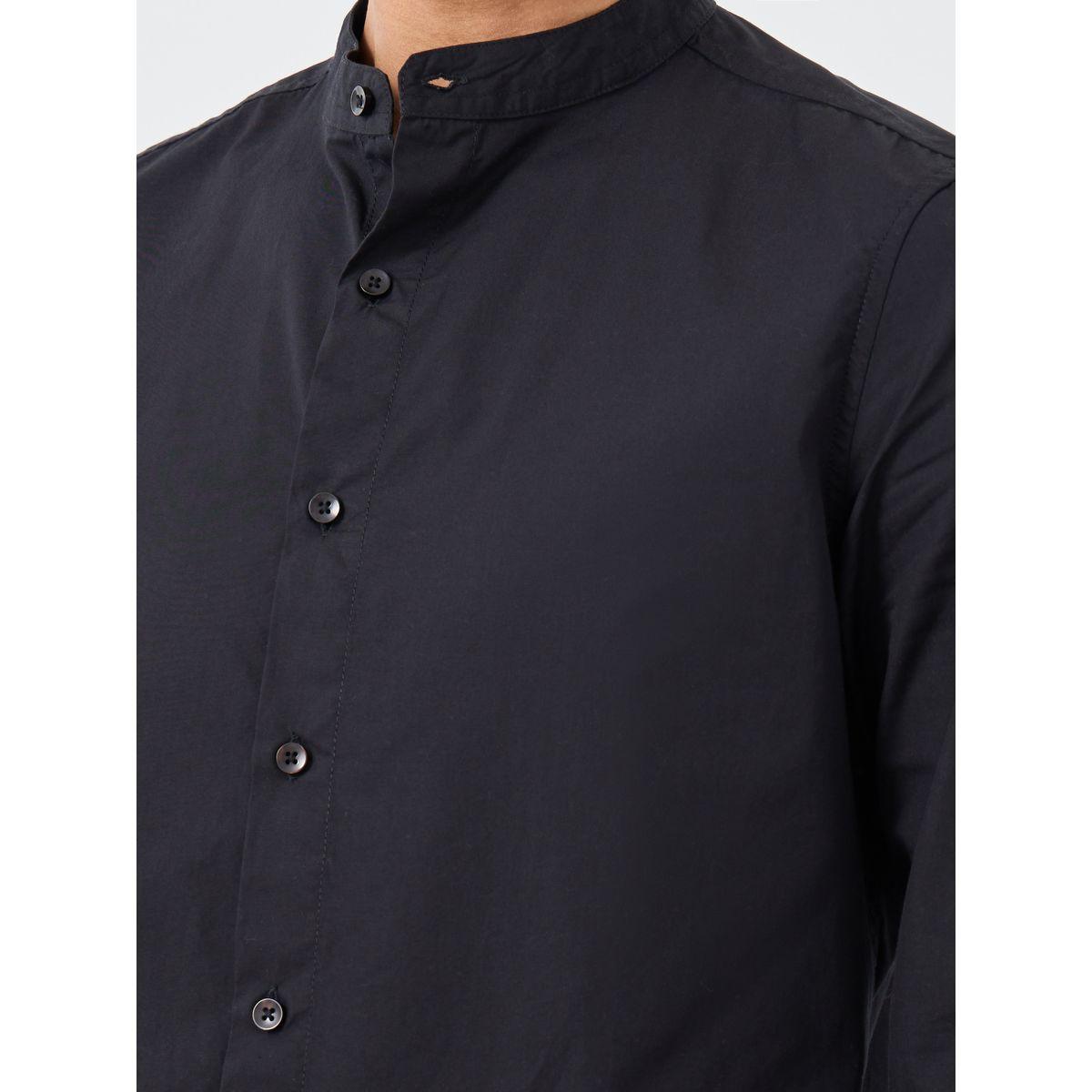 Styli Solid Mandarin Collar Regular Fit Poplin Shirt-men-clothing-shirts-image-3