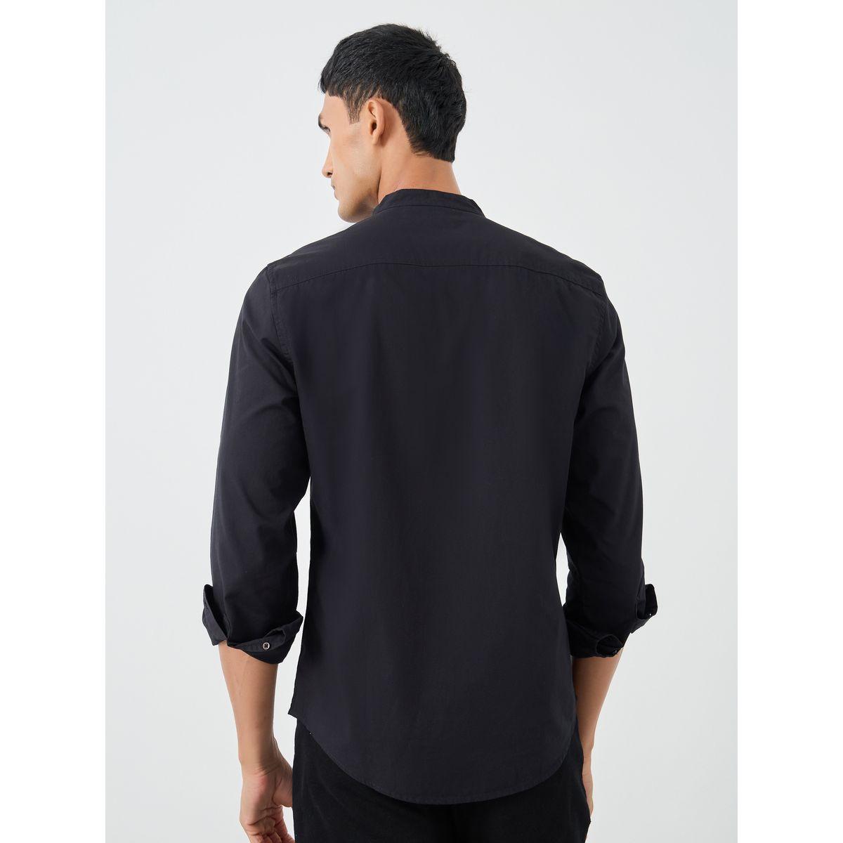 Styli Solid Mandarin Collar Regular Fit Poplin Shirt-men-clothing-shirts-image-4
