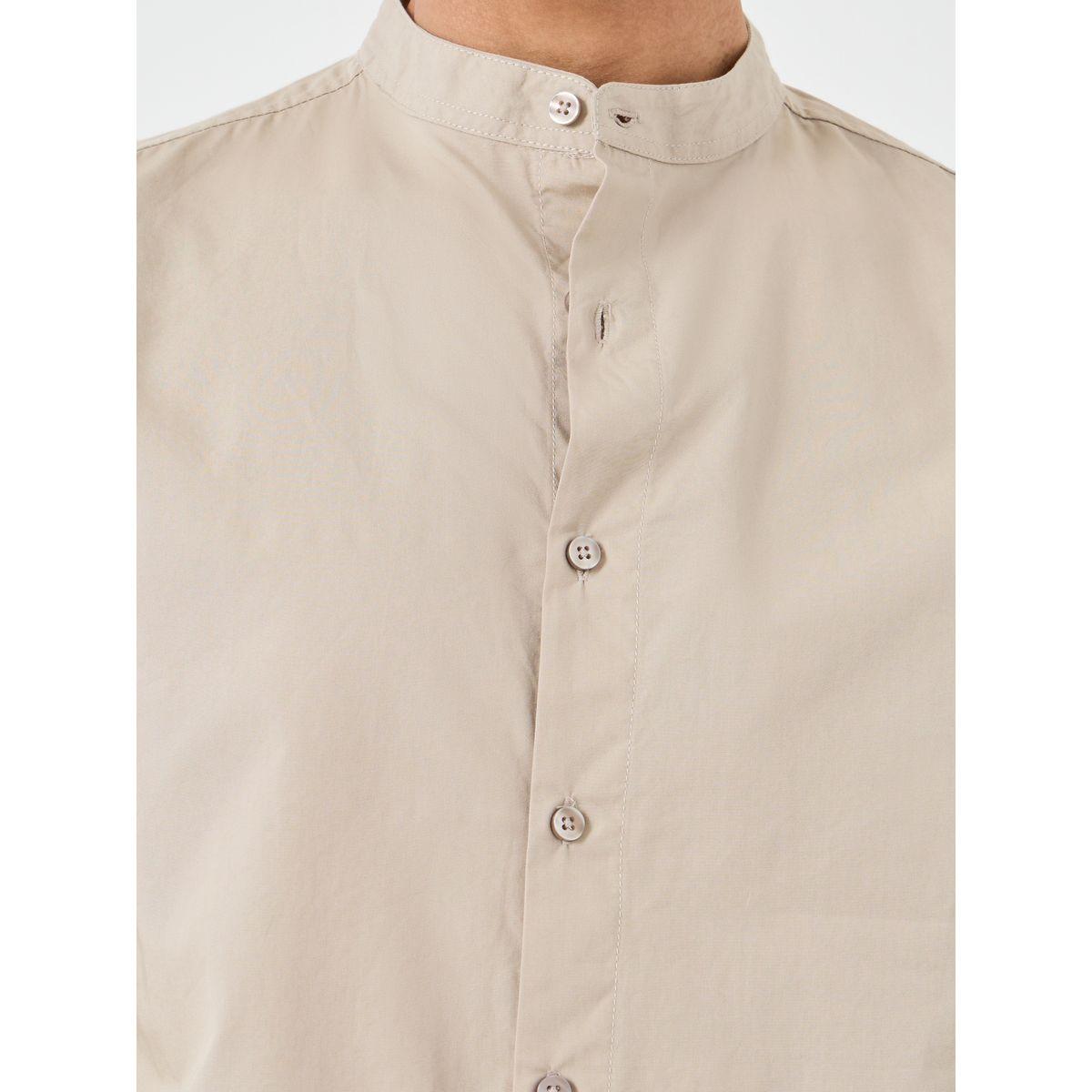 Styli Solid Mandarin Collar Regular Fit Poplin Shirt-men-clothing-shirts-image-3