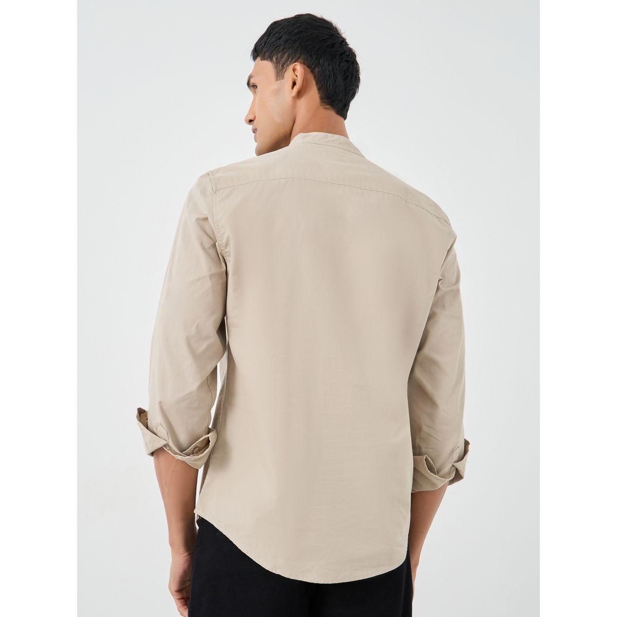 Styli Solid Mandarin Collar Regular Fit Poplin Shirt-men-clothing-shirts-image-4