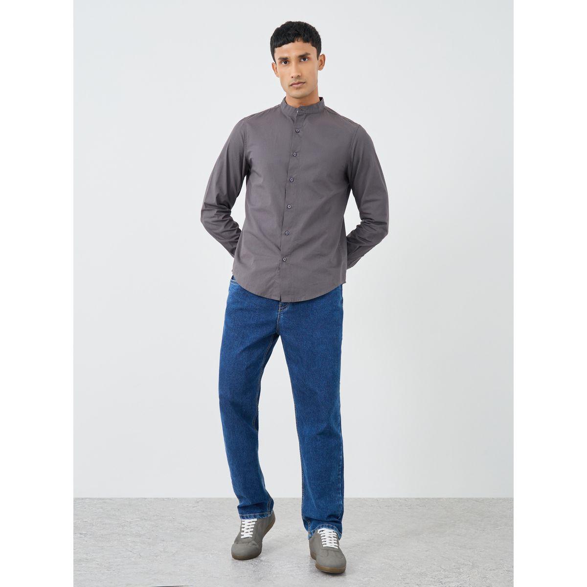 Styli Solid Mandarin Collar Regular Fit Poplin Shirt-men-clothing-shirts-image-2