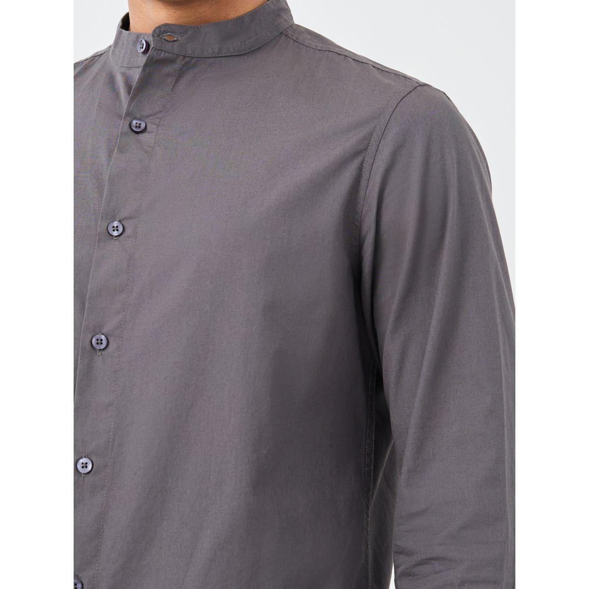 Styli Solid Mandarin Collar Regular Fit Poplin Shirt-men-clothing-shirts-image-3