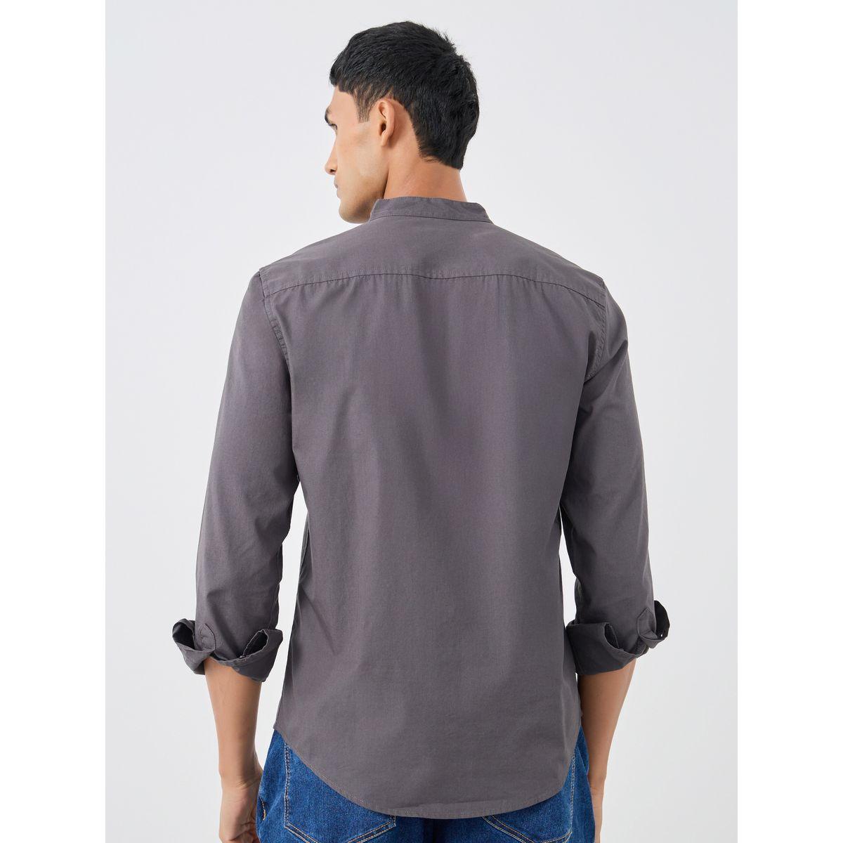 Styli Solid Mandarin Collar Regular Fit Poplin Shirt-men-clothing-shirts-image-4