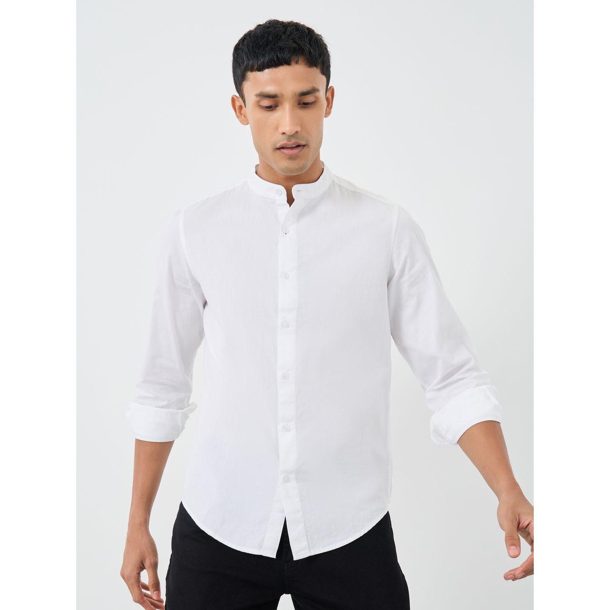 Styli Solid Mandarin Collar Regular Fit Poplin Shirt-men-clothing-shirts-image-1