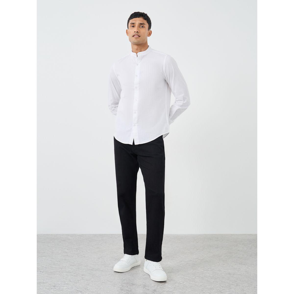 Styli Solid Mandarin Collar Regular Fit Poplin Shirt-men-clothing-shirts-image-2