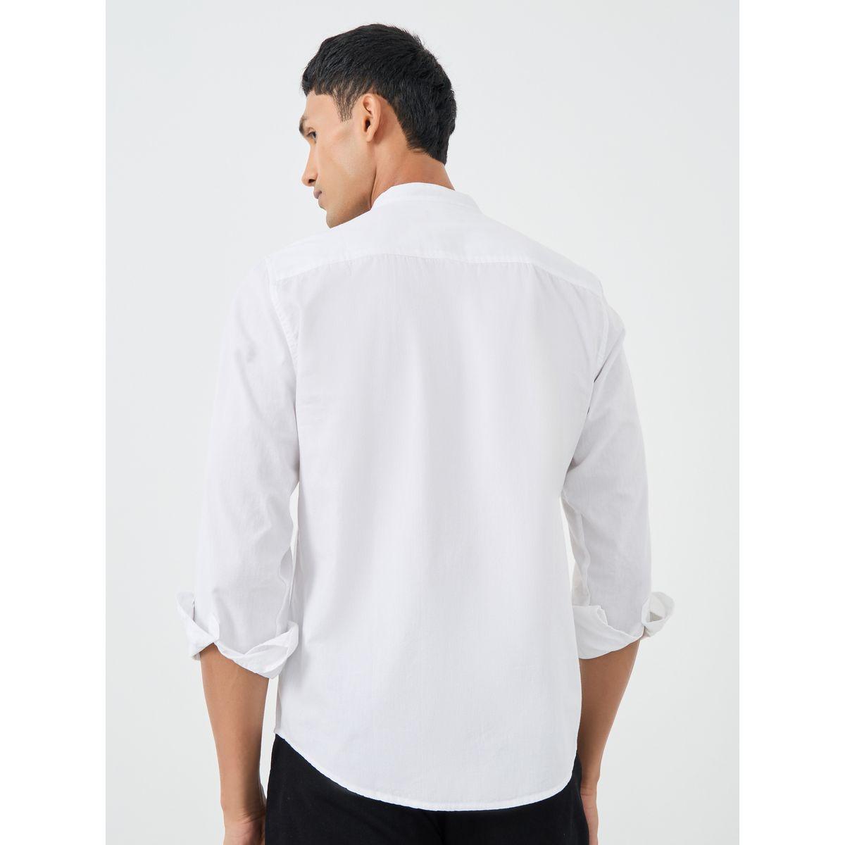Styli Solid Mandarin Collar Regular Fit Poplin Shirt-men-clothing-shirts-image-4