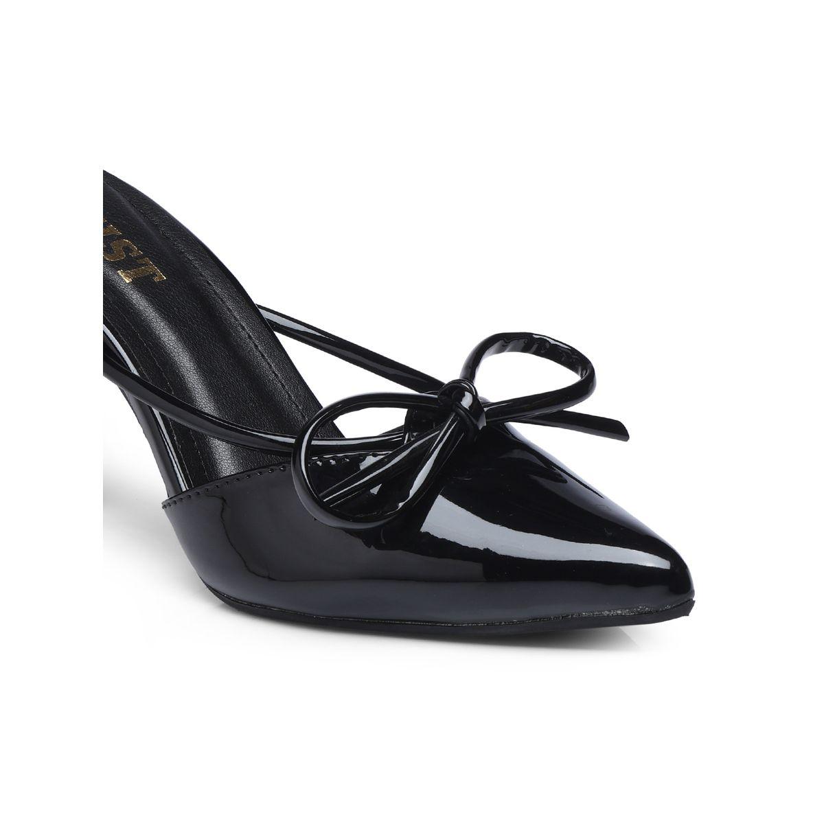 GNIST Plain Pointed Toe Stiletto Heel Mules with Bow Detail-women-shoes-heels-image-3
