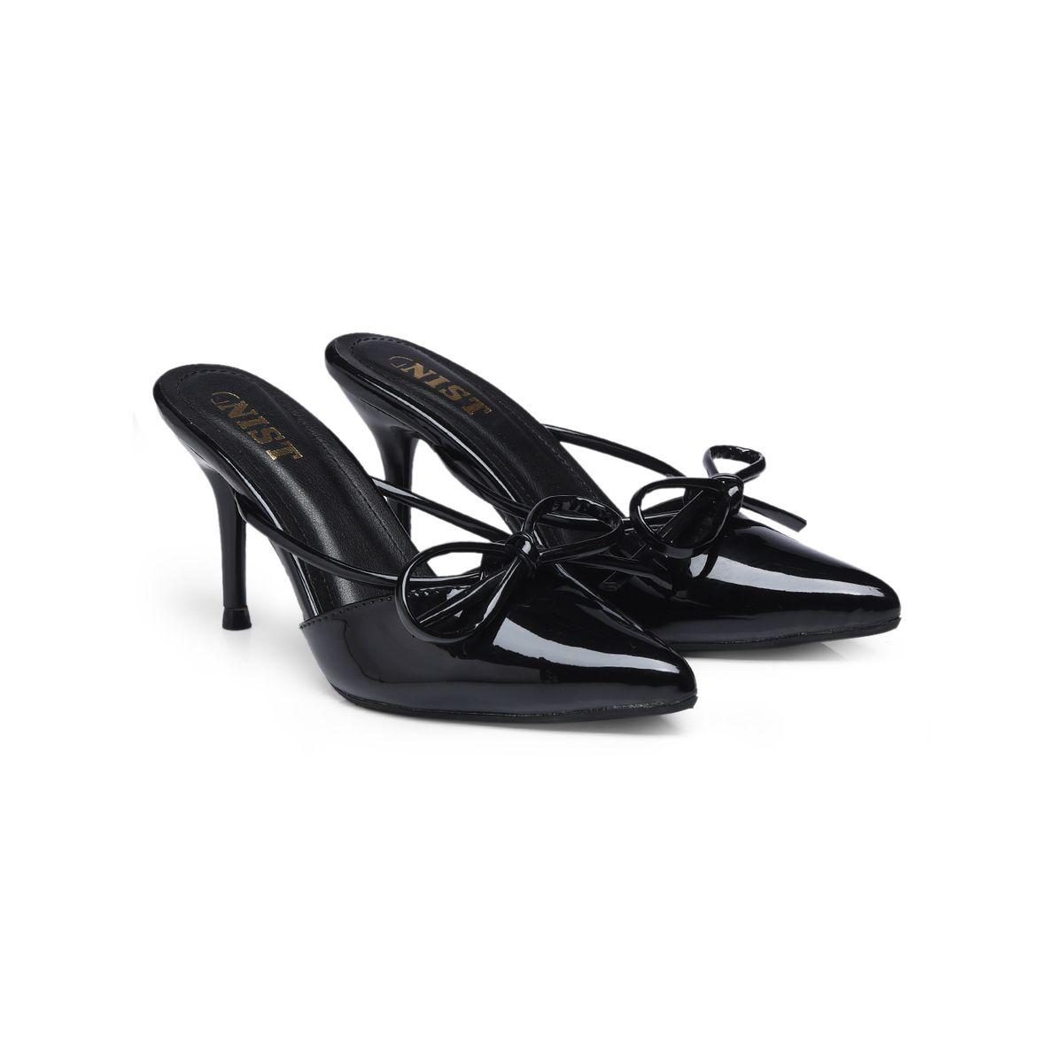 GNIST Plain Pointed Toe Stiletto Heel Mules with Bow Detail-women-shoes-heels-image-4