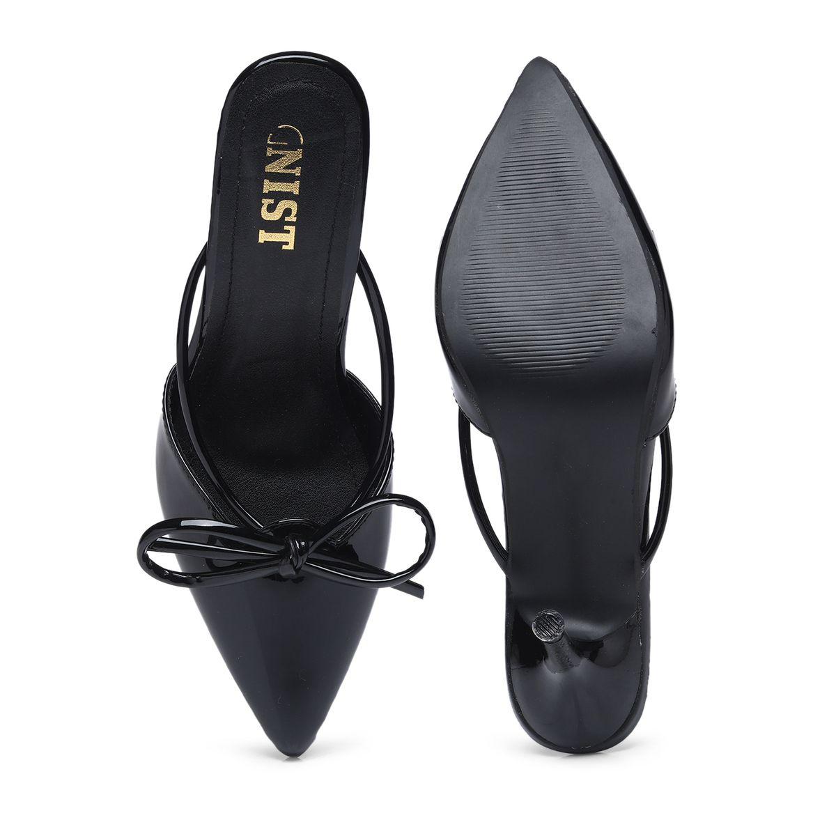 GNIST Plain Pointed Toe Stiletto Heel Mules with Bow Detail-women-shoes-heels-image-7