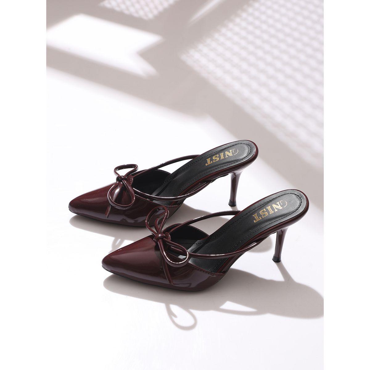 GNIST Plain Pointed Toe Stiletto Heel Mules with Bow Detail-women-shoes-heels-image-1