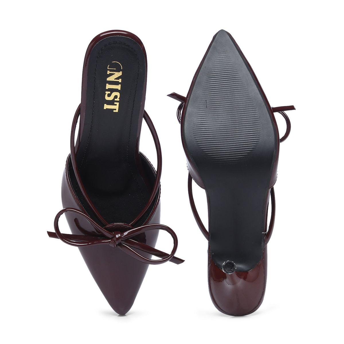 GNIST Plain Pointed Toe Stiletto Heel Mules with Bow Detail-women-shoes-heels-image-7