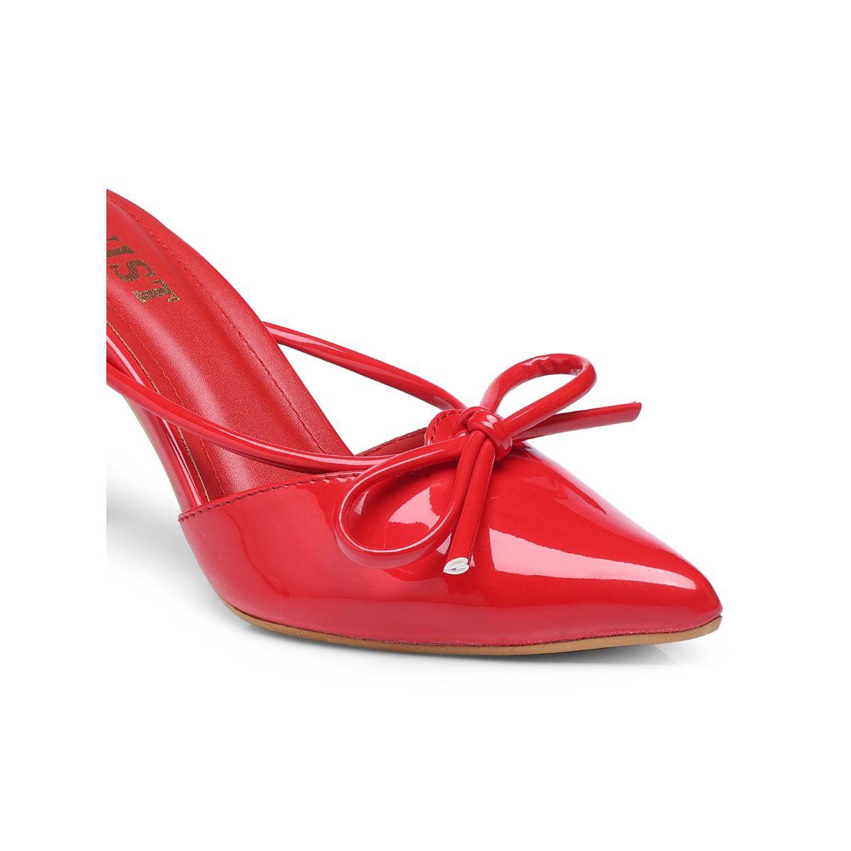 GNIST Plain Pointed Toe Stiletto Heel Mules with Bow Detail-women-shoes-heels-image-3