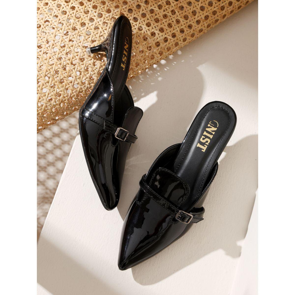 GNIST Buckle Detail Pointed Toe Kitten Heel Mules-women-shoes-heels-image-1