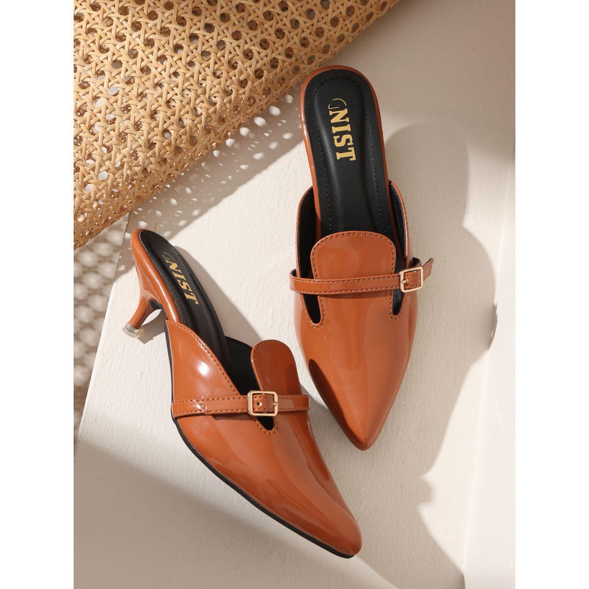 GNIST Buckle Detail Pointed Toe Kitten Heel Mules-women-shoes-heels-image-1