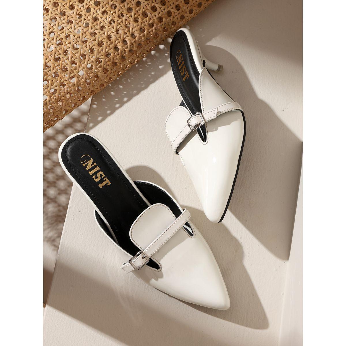GNIST Buckle Detail Pointed Toe Kitten Heel Mules-women-shoes-heels-image-1