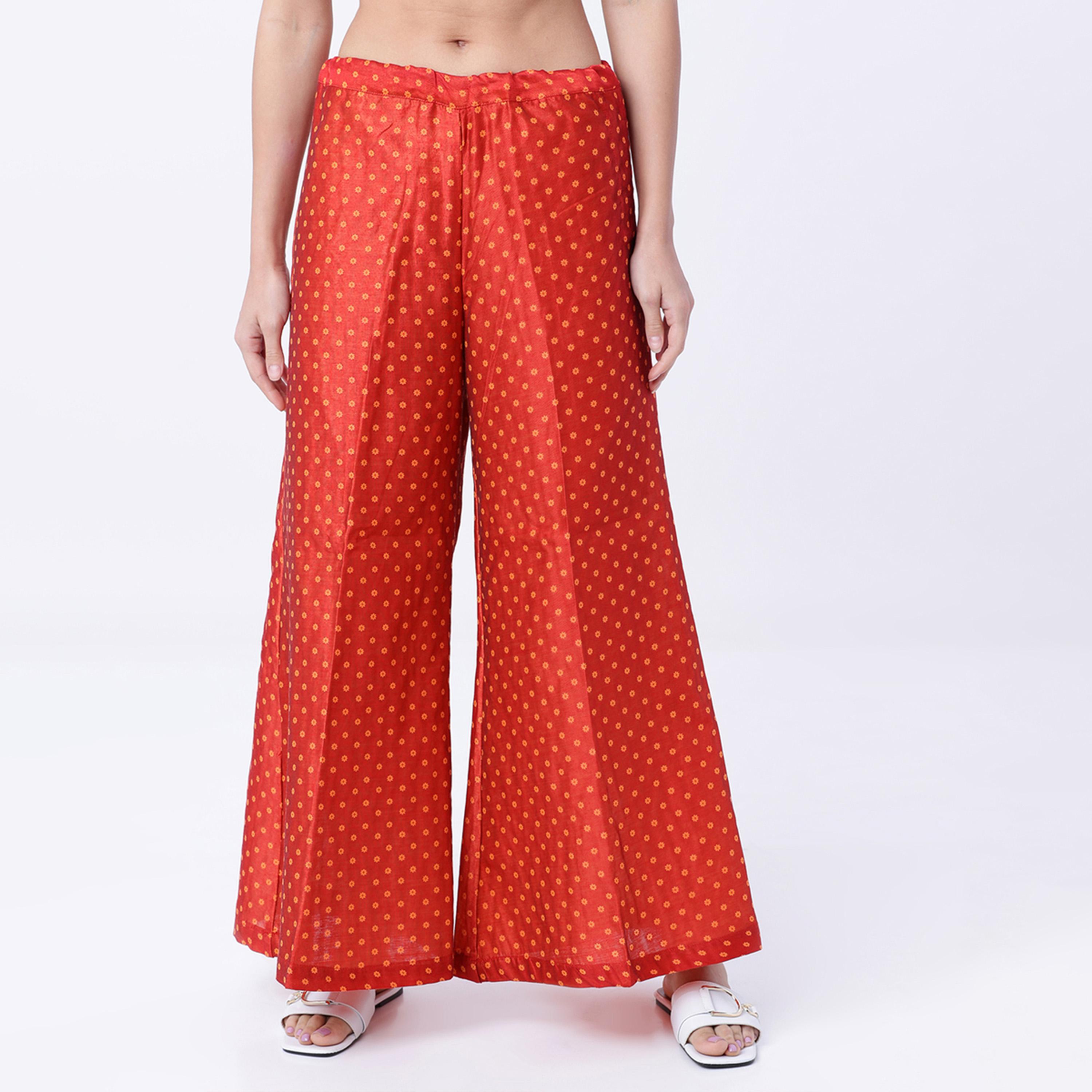 Vishudh X Styli Women Red Regular Fit Printed Parallel Trousers-women-clothing-bottoms-trousers-image-1