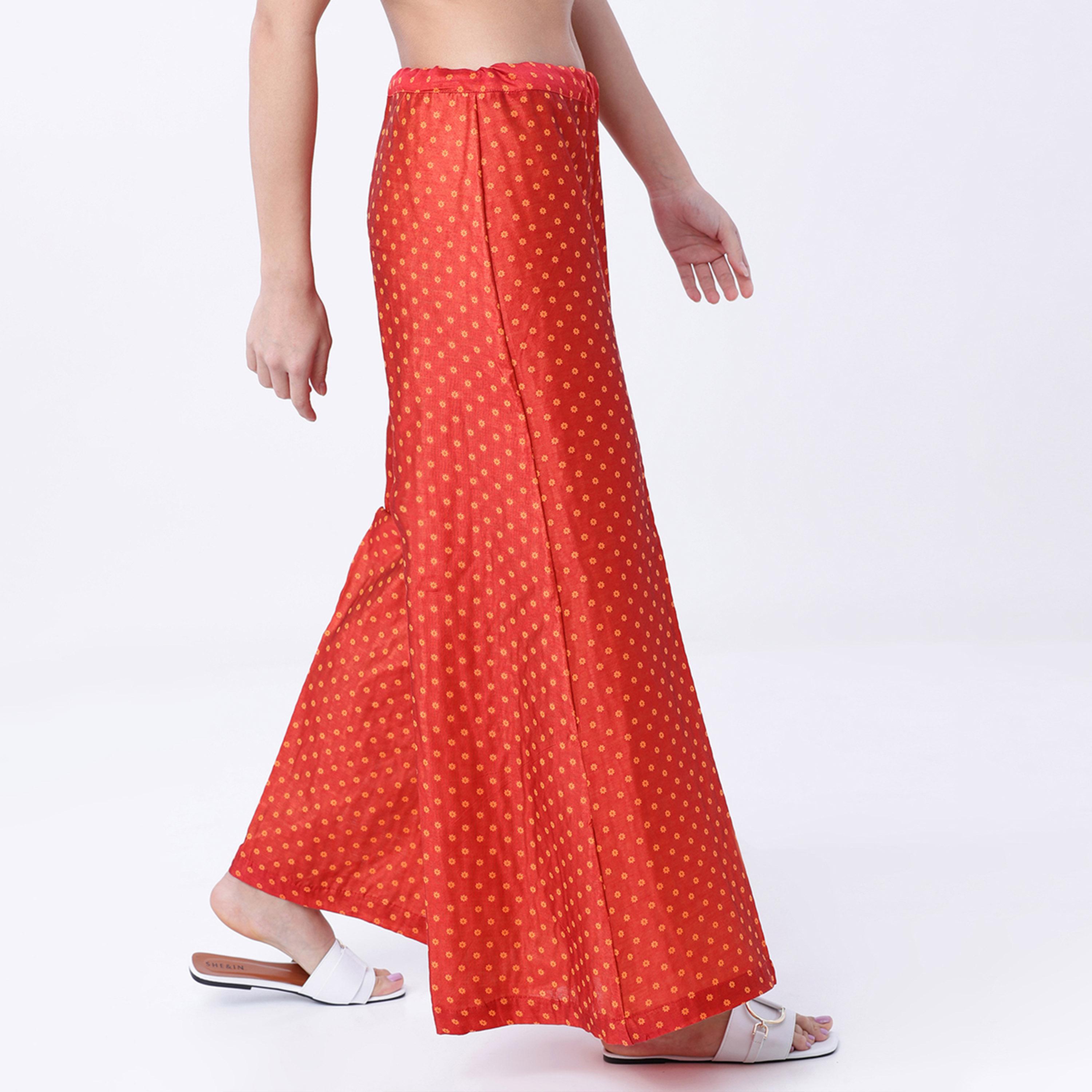 فيشود × ستايلي - بنطال نسائي بقصّة عادية ومطبوع ومتوازي - أحمر-women-clothing-bottoms-trousers-image-6