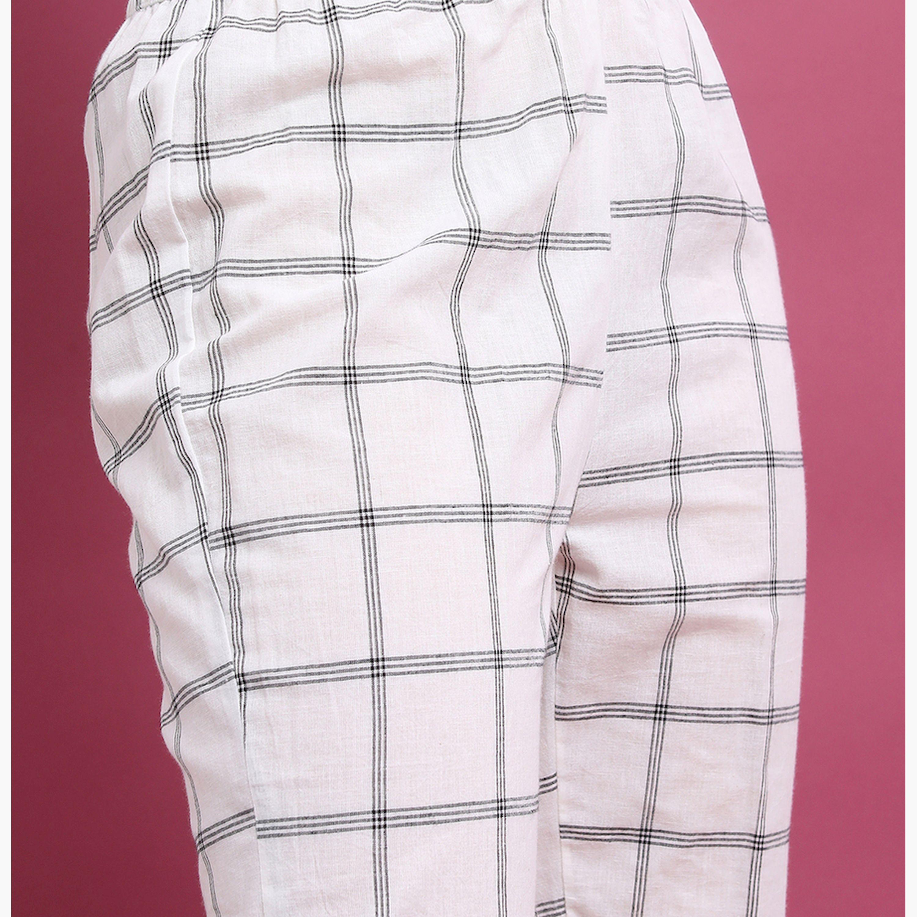 فيشود × ستايلي - بنطال نسائي مستقيم مربعات - أوف وايت-women-clothing-bottoms-trousers-image-5