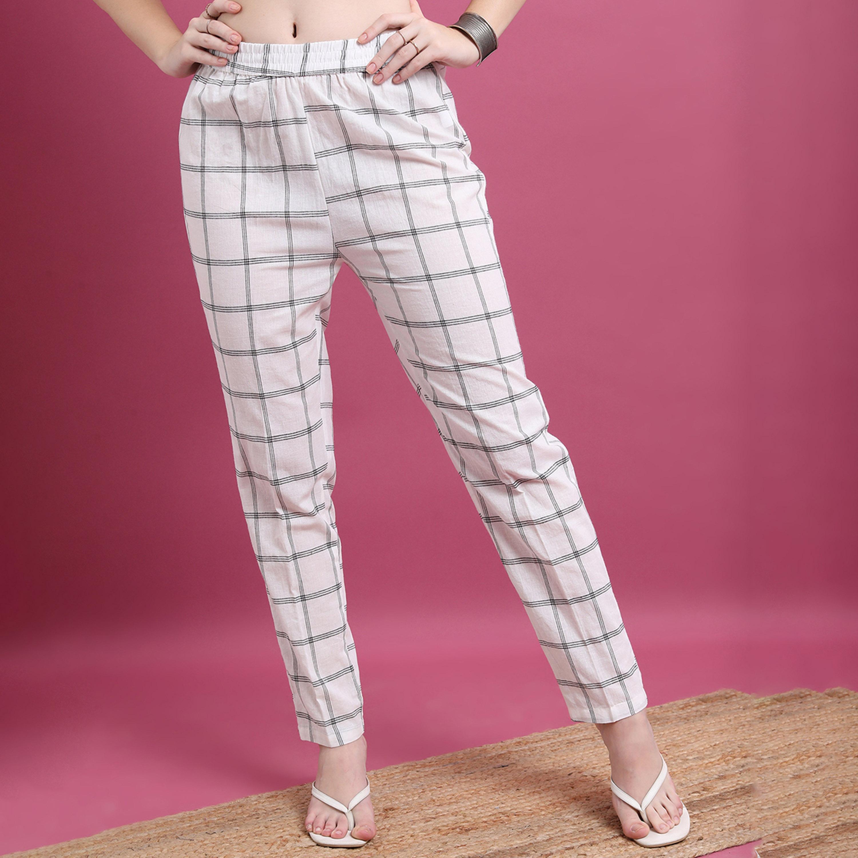 فيشود × ستايلي - بنطال نسائي مستقيم مربعات - أوف وايت-women-clothing-bottoms-trousers-image-6