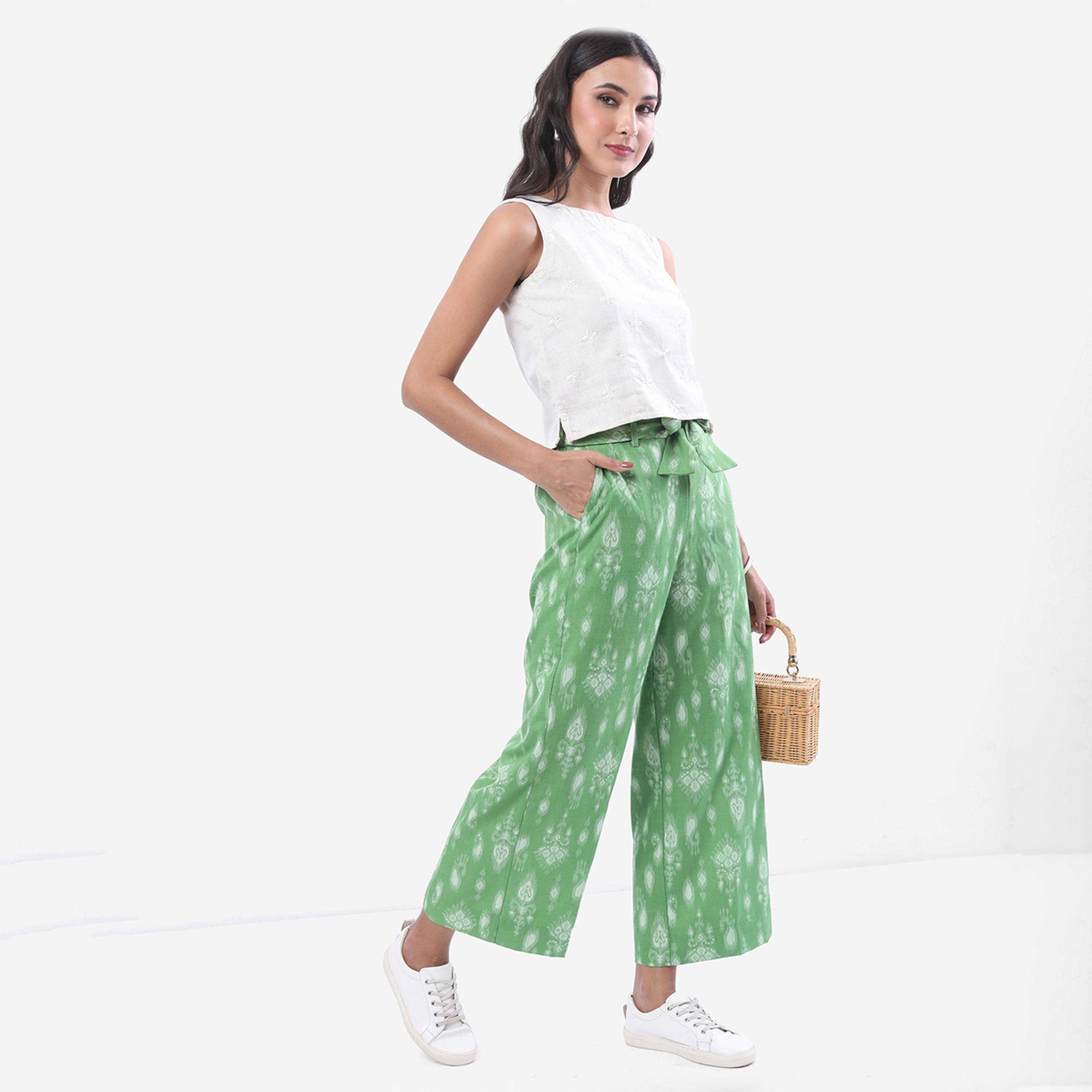 فيشود × ستايلي - بنطال بالازو نسائي بقصة مستقيمة ومطبوع بنقشة بيزلي-women-clothing-ethnicwear-kurtasets-image-2