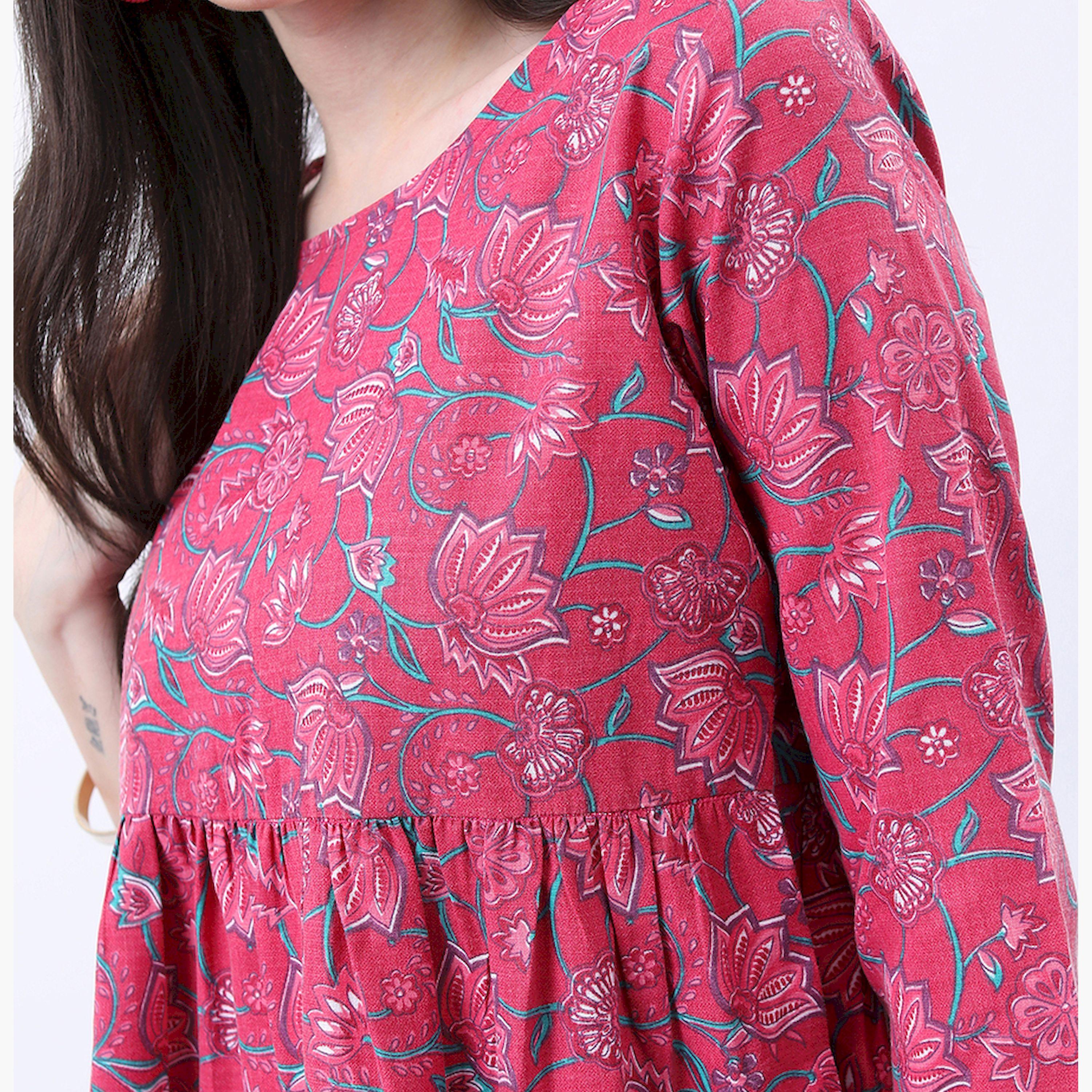 فيشود × ستايلي - بلوزة بطبعة زهور وقصة A - وردي وأخضر-women-clothing-shirtsandblouses-blouses-image-5