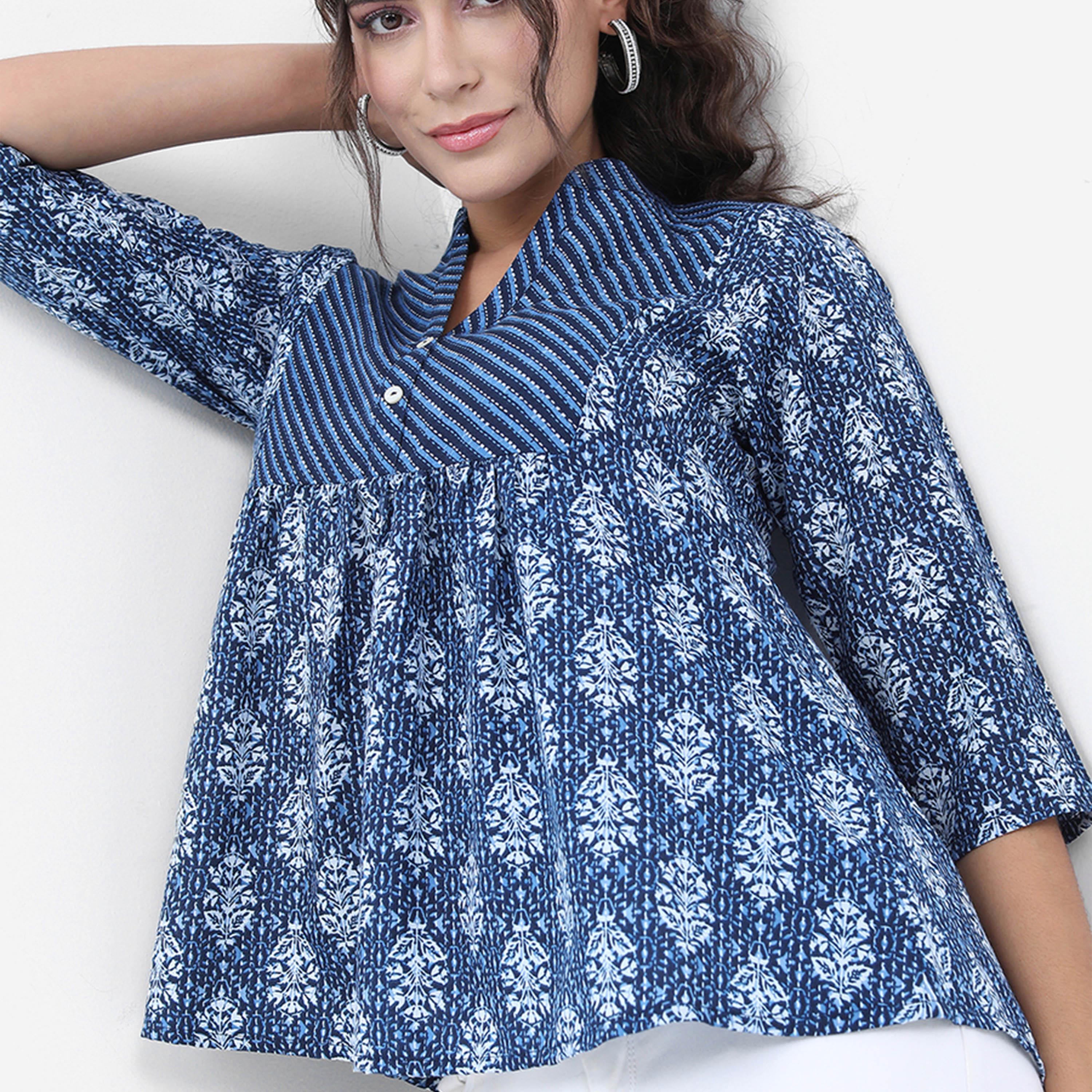 Vishudh X Styli Floral Print Mandarin Collar A-Line Top-women-clothing-shirtsandblouses-blouses-image-1