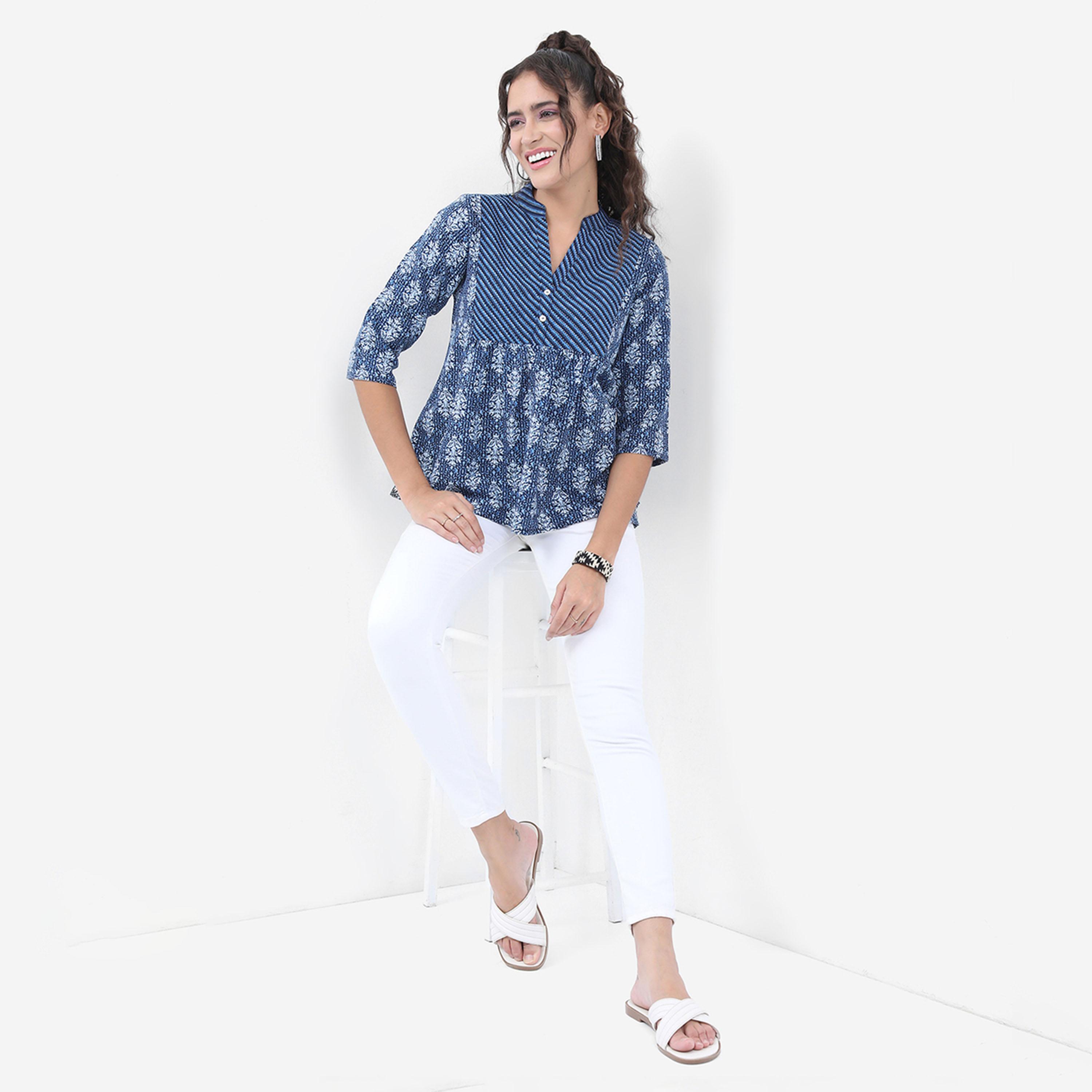 فيشود × ستايلي - بلوزة بطبعة زهور وياقة ماندرين وقصّة A-women-clothing-shirtsandblouses-blouses-image-2