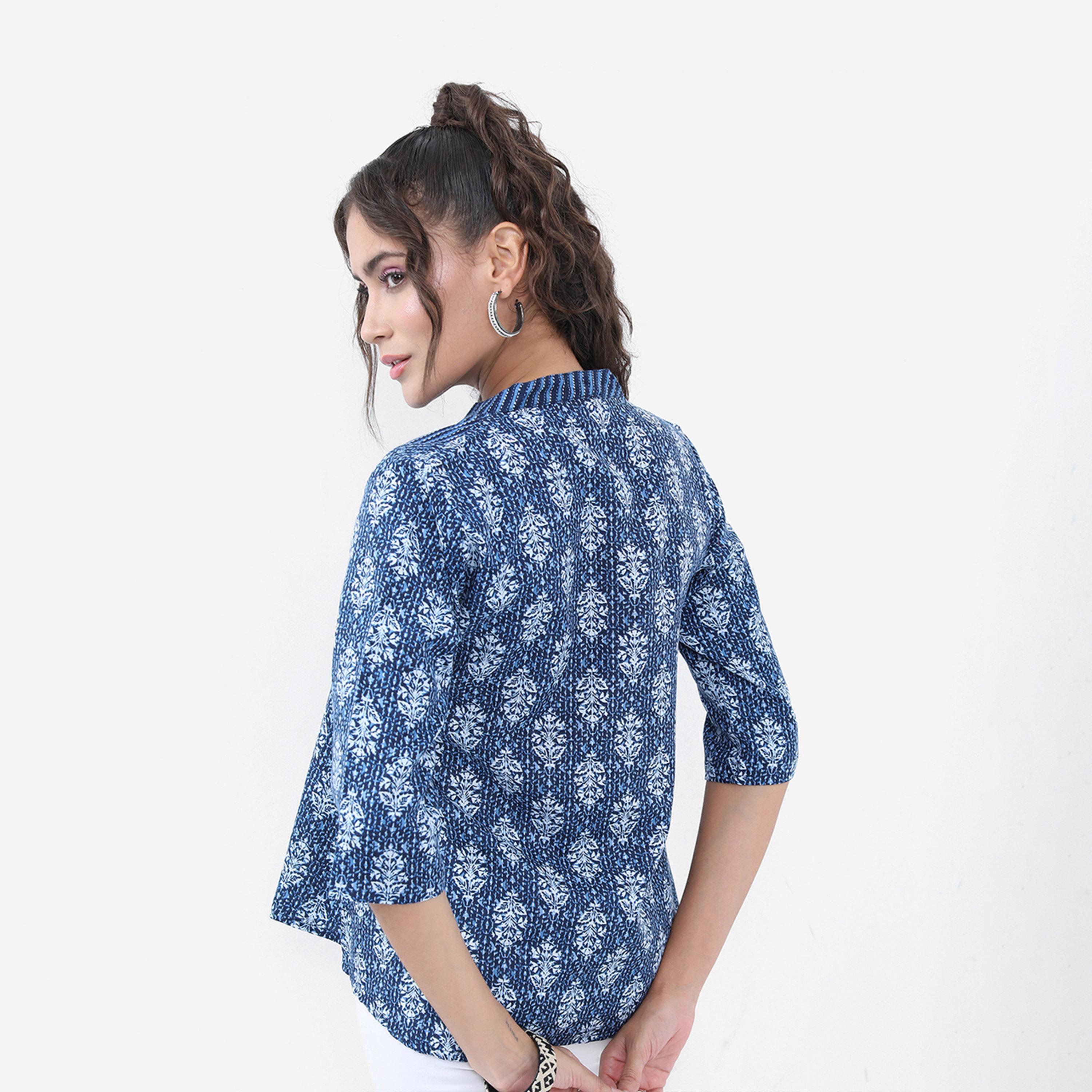Vishudh X Styli Floral Print Mandarin Collar A-Line Top-women-clothing-shirtsandblouses-blouses-image-3