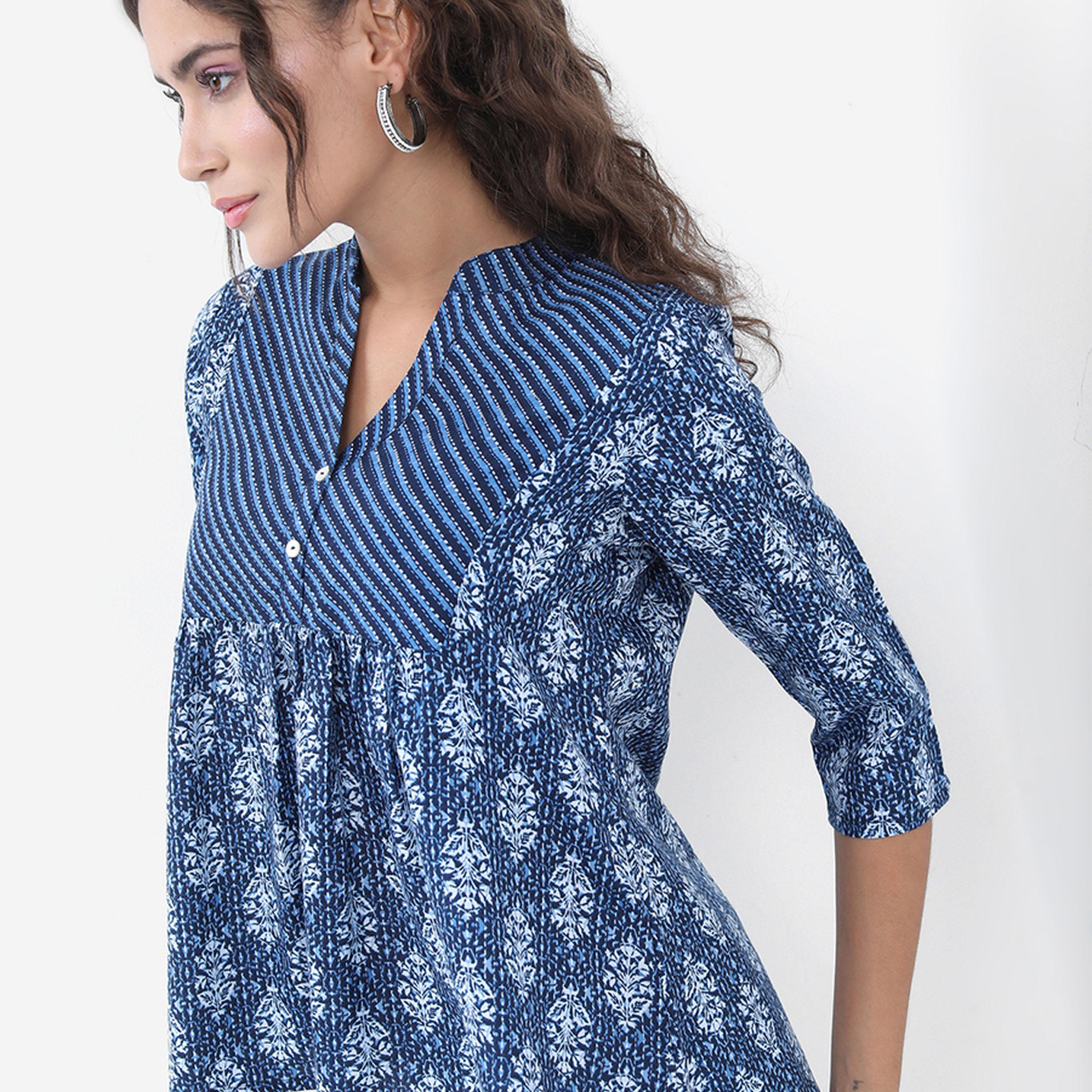 Vishudh X Styli Floral Print Mandarin Collar A-Line Top-women-clothing-shirtsandblouses-blouses-image-4