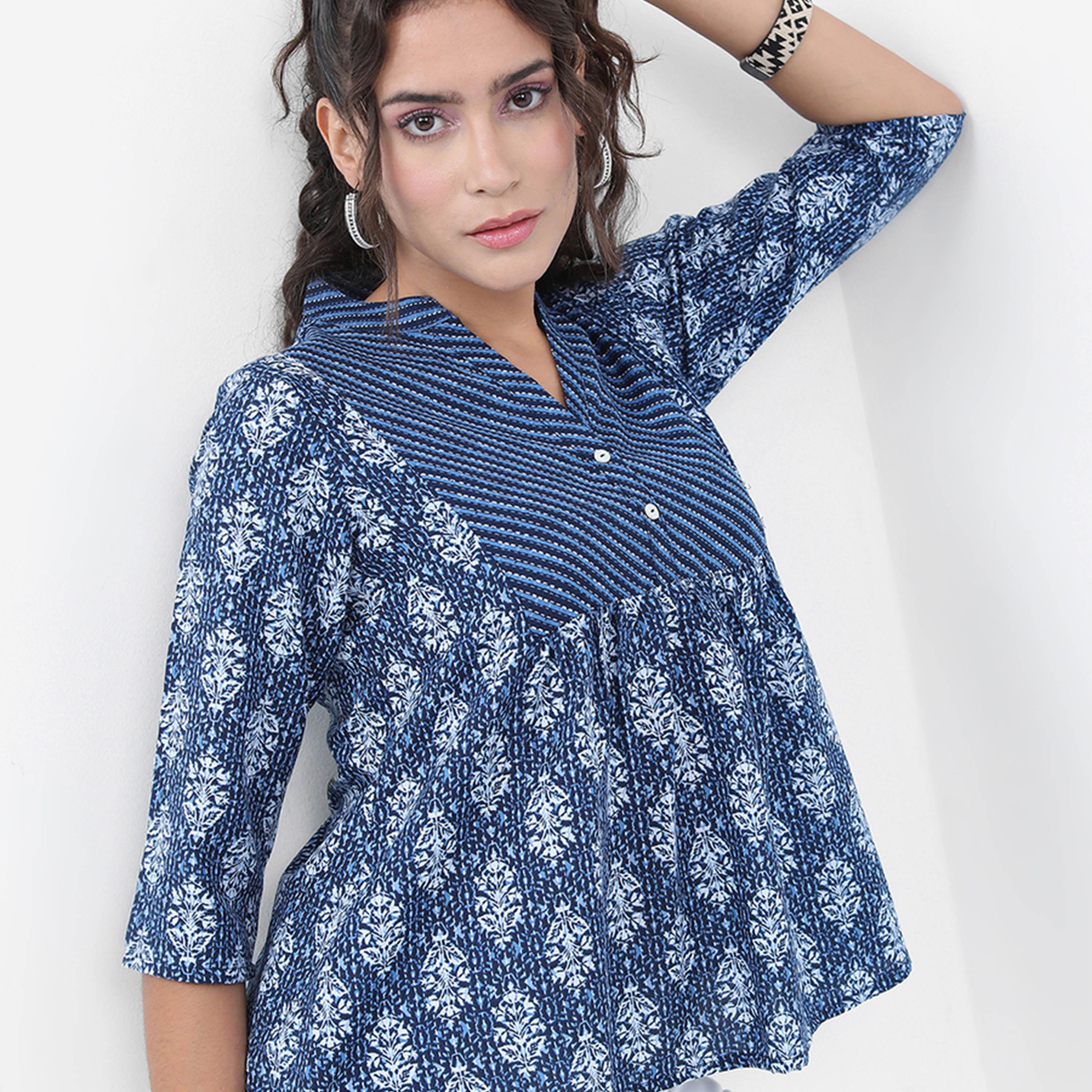 Vishudh X Styli Floral Print Mandarin Collar A-Line Top-women-clothing-shirtsandblouses-blouses-image-6