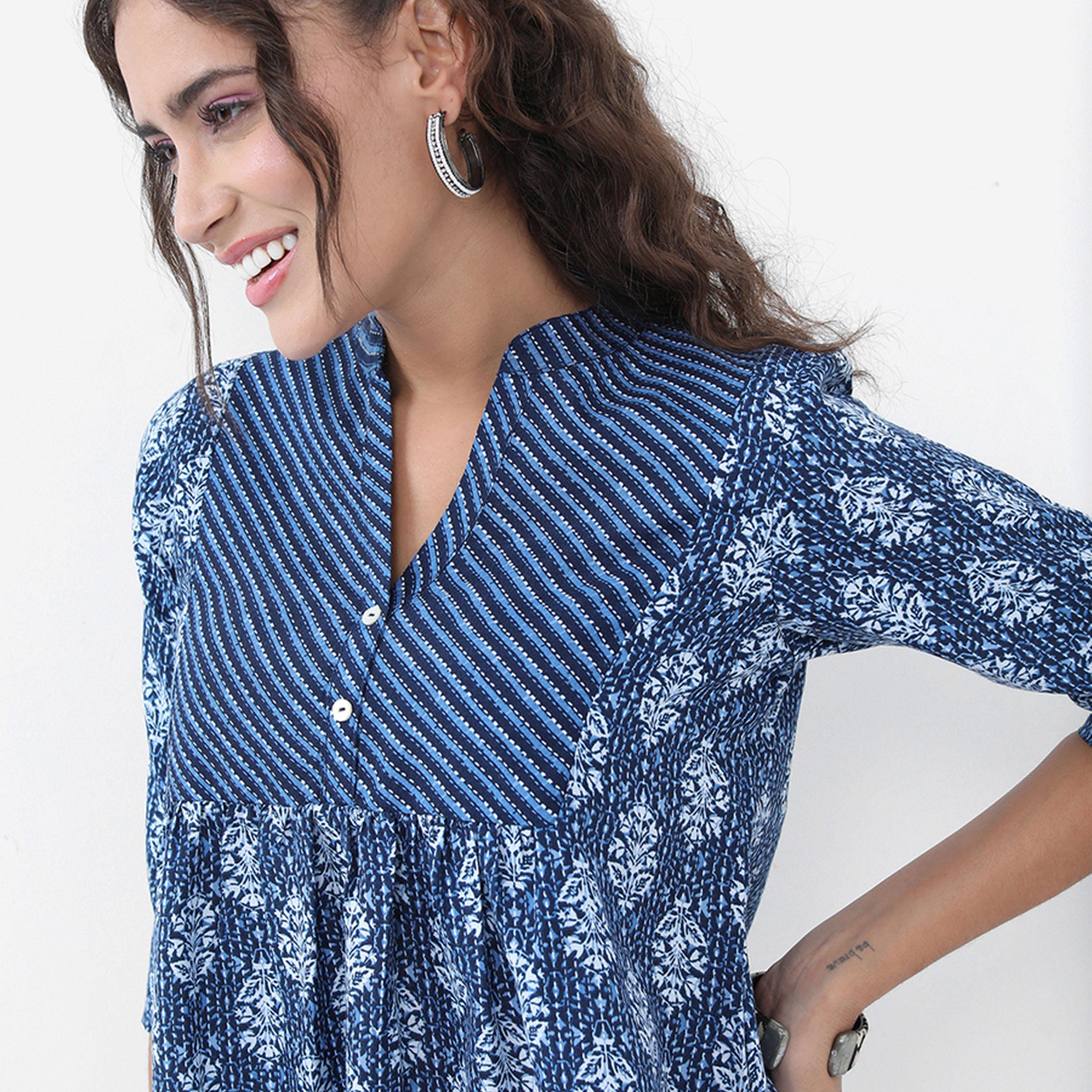 فيشود × ستايلي - بلوزة بطبعة زهور وياقة ماندرين وقصّة A-women-clothing-shirtsandblouses-blouses-image-7
