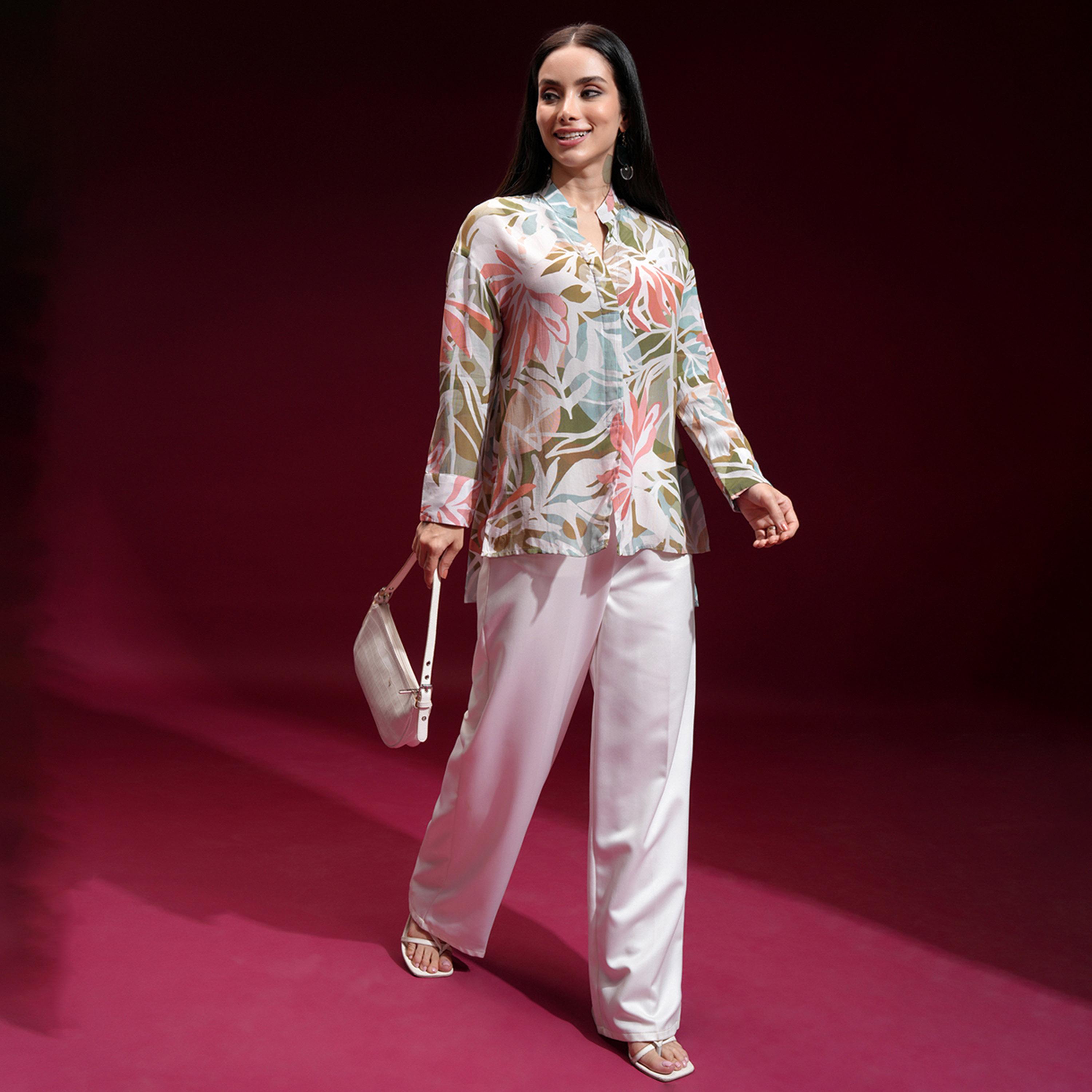 Vishudh X Styli Women Mandarin Collar Floral Printed Casual Shirt-women-clothing-shirtsandblouses-shirts-image-2
