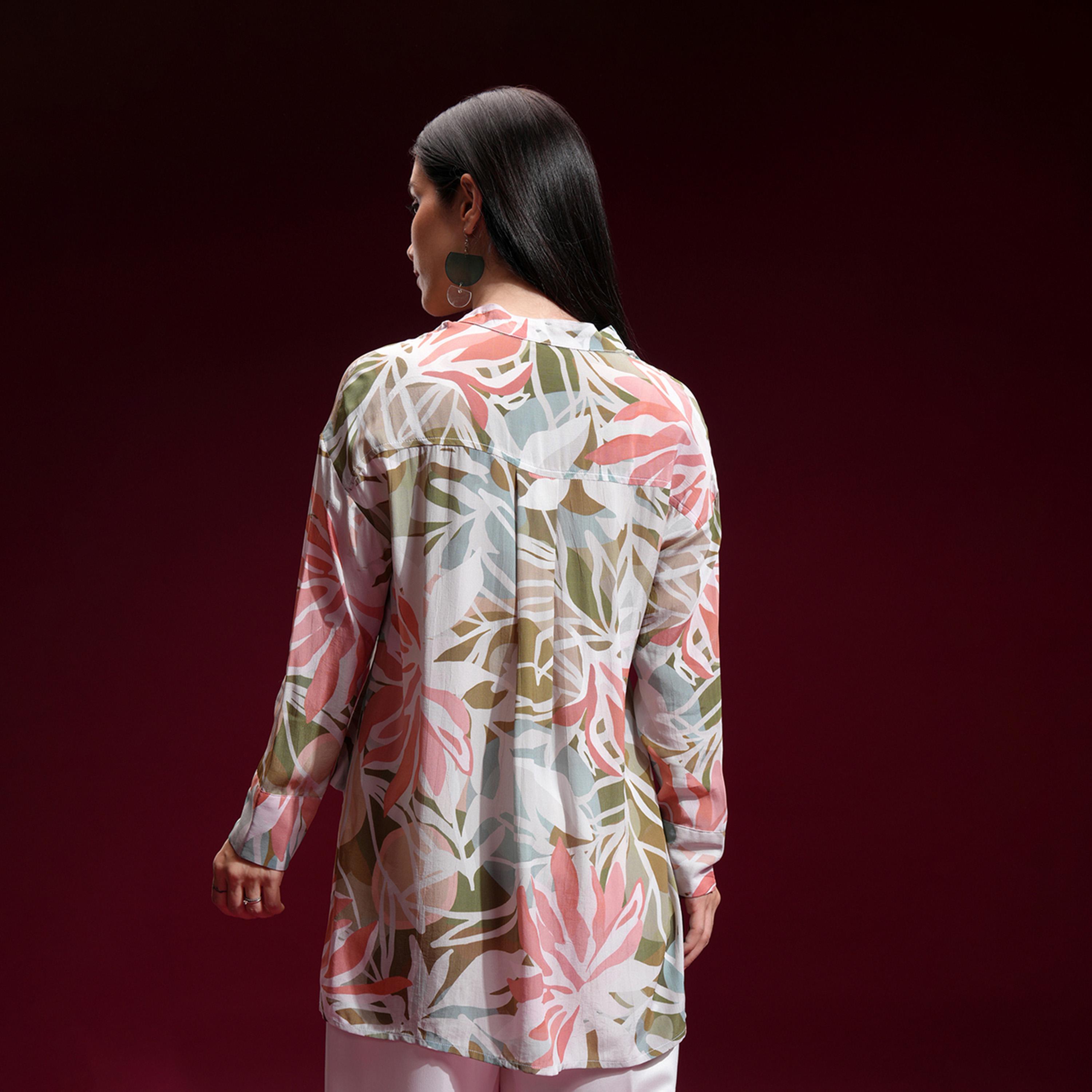 Vishudh X Styli Women Mandarin Collar Floral Printed Casual Shirt-women-clothing-shirtsandblouses-shirts-image-3