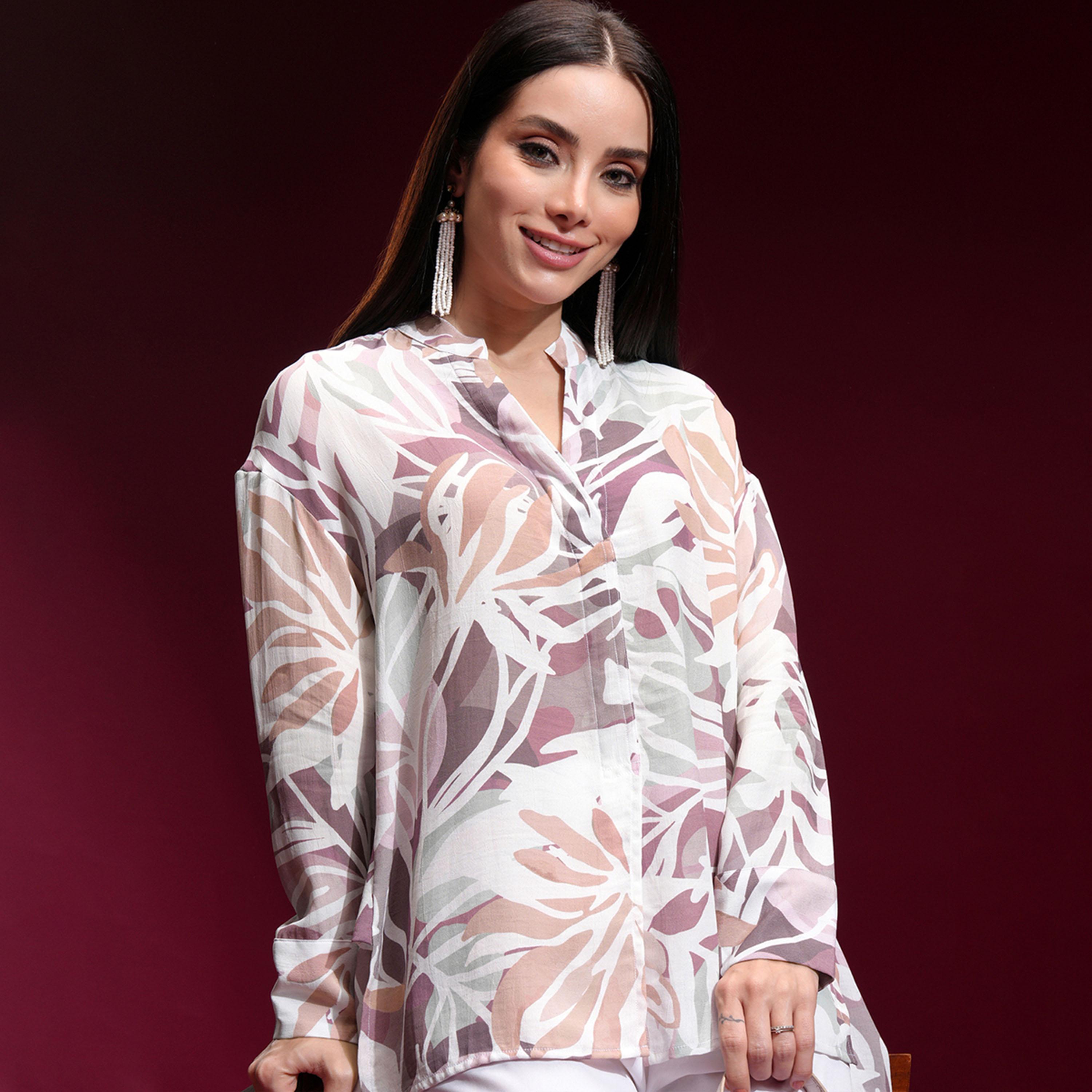 Vishudh X Styli Women Mandarin Collar Floral Printed Casual Shirt-women-clothing-shirtsandblouses-shirts-image-1