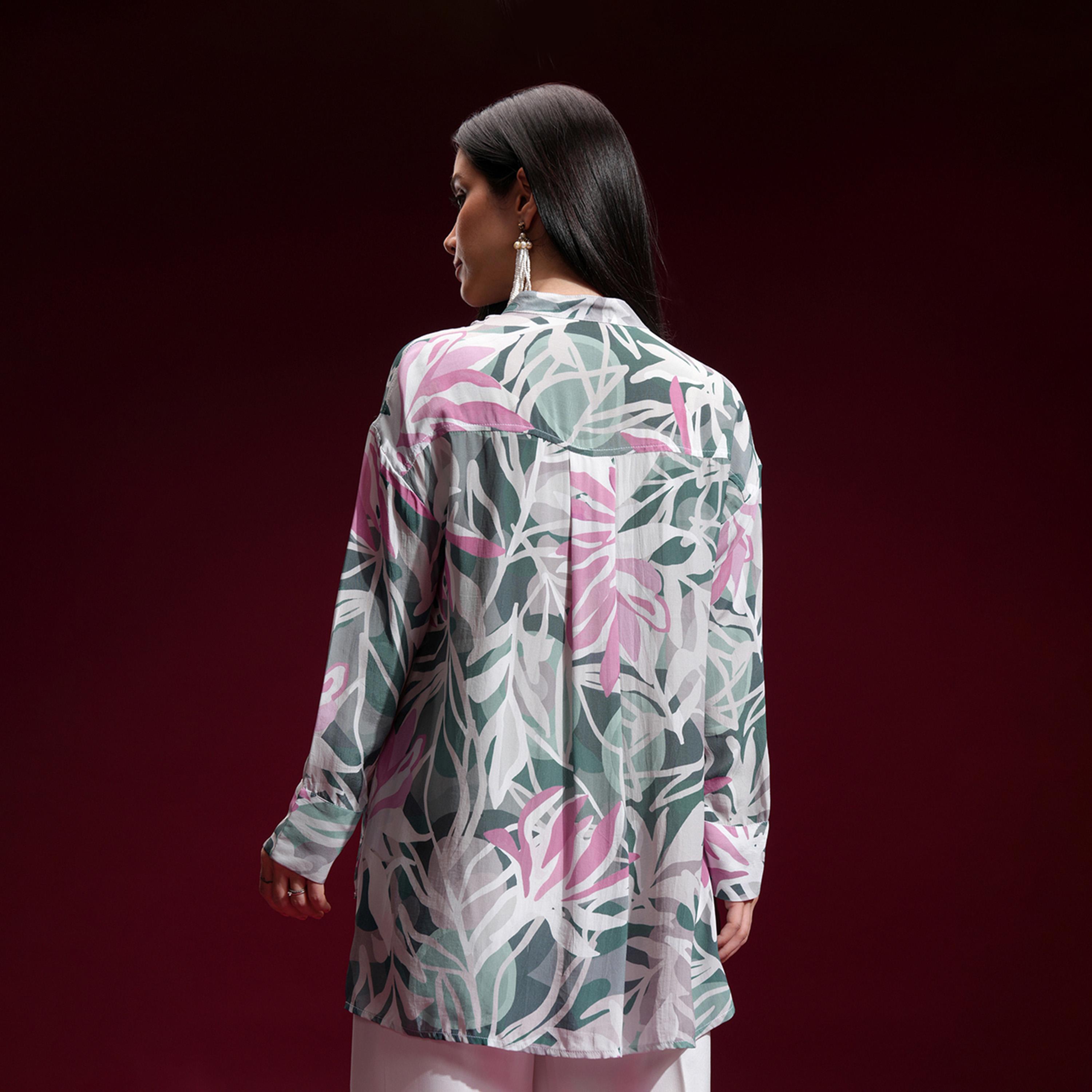 فيشود × ستايلي - قميص نسائي كاجوال بياقة ماندرين وطبعة زهور-women-clothing-shirtsandblouses-shirts-image-3