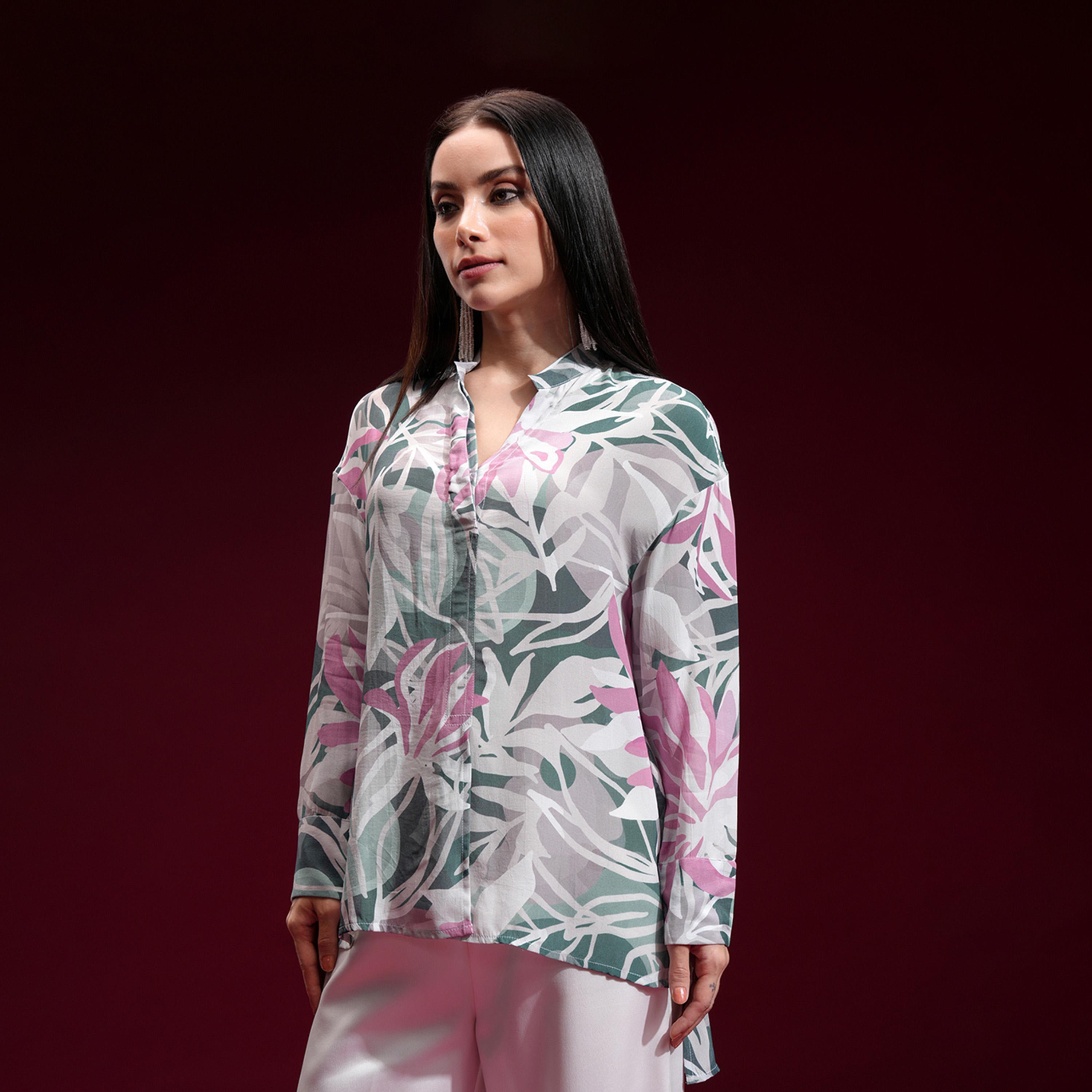 فيشود × ستايلي - قميص نسائي كاجوال بياقة ماندرين وطبعة زهور-women-clothing-shirtsandblouses-shirts-image-4