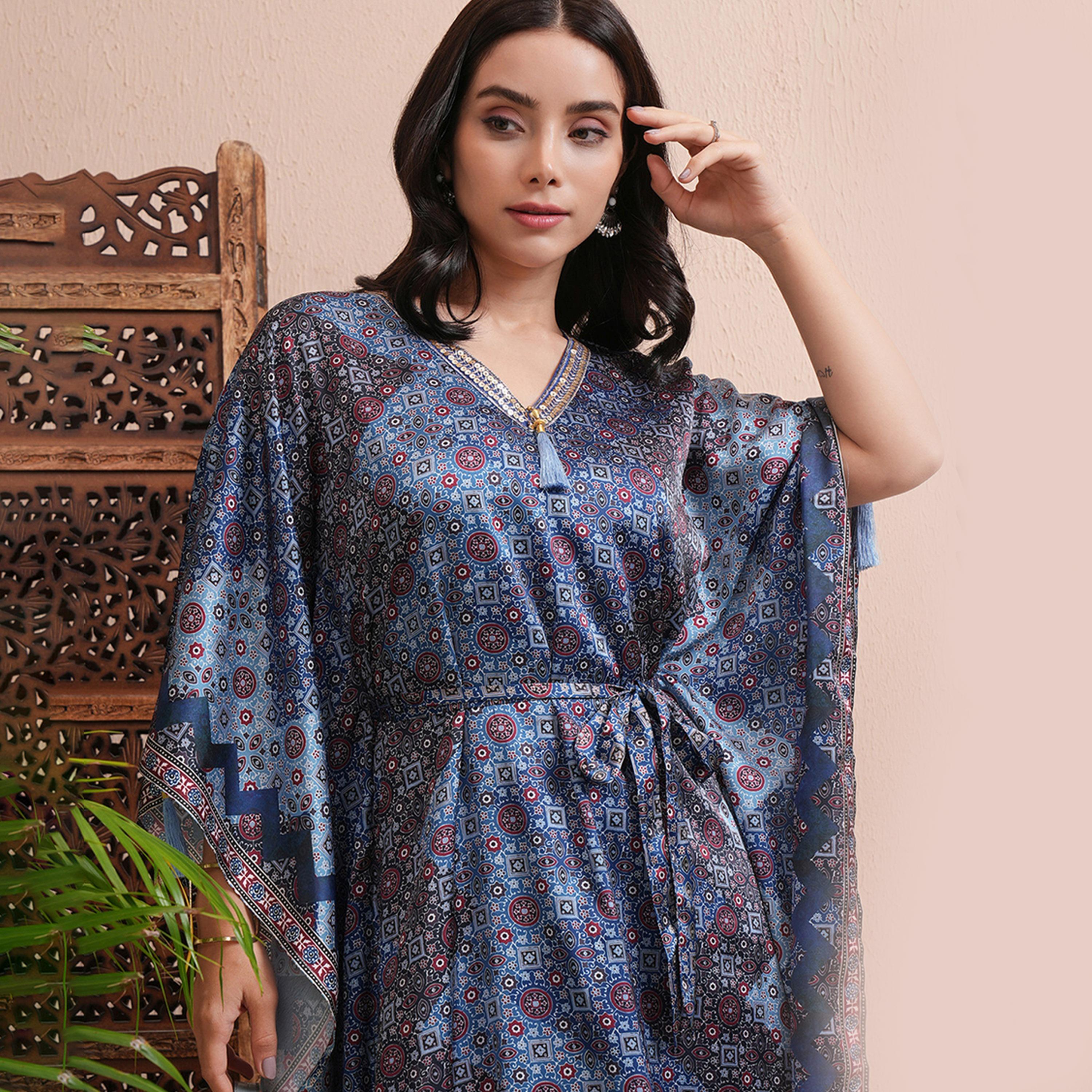 فيشود × ستايلي - بلوزة نسائية مطبوعة هندسيًا بفتحة رقبة على شكل V-women-clothing-shirtsandblouses-blouses-image-2