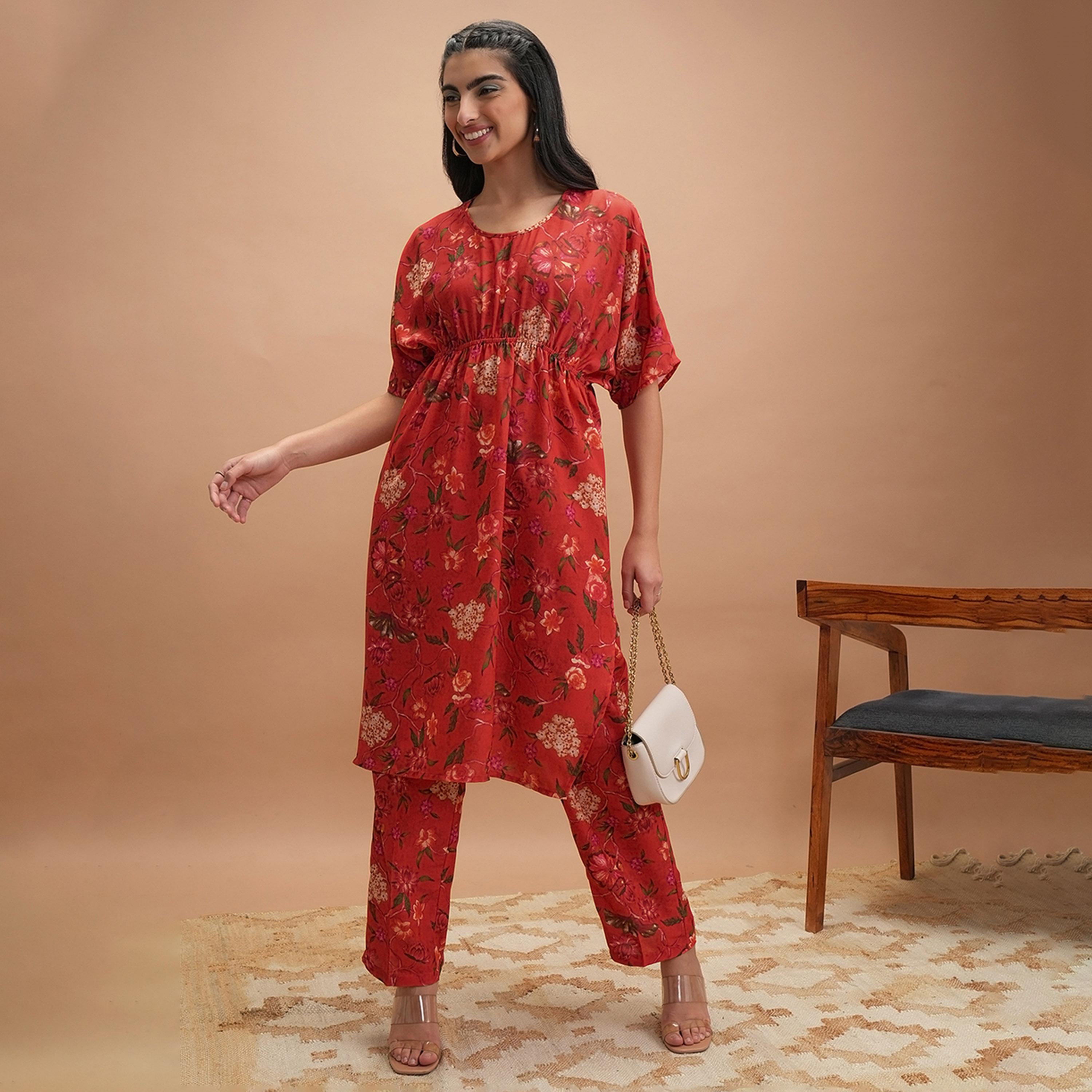 Vishudh X Styli Printed Round Neck Kaftan With Pants Co-Ords-women-clothing-coordsets-image-1