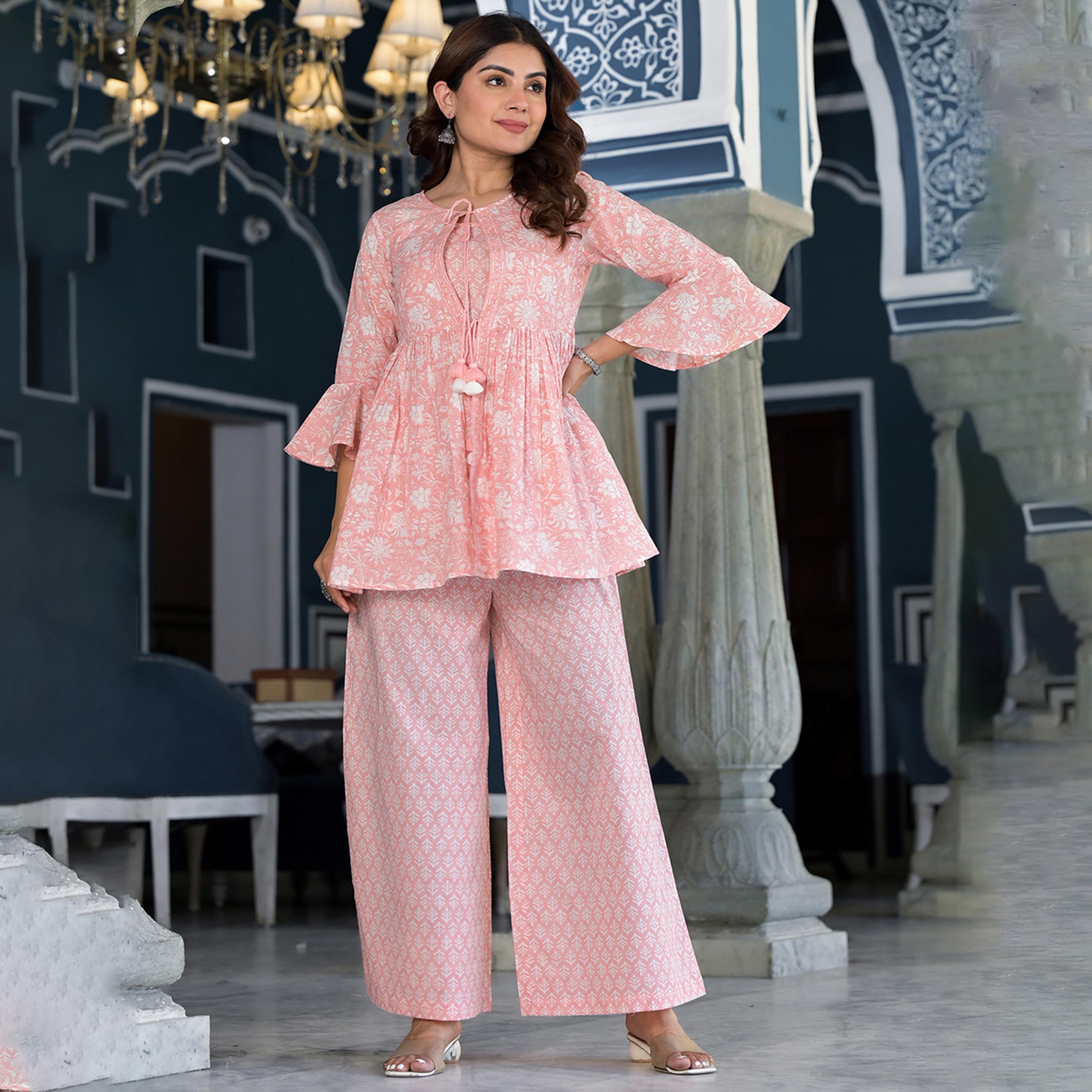 Vishudh X Styli Floral Printed Pure Cotton Ethnic Jacket With Trousers And Inner-women-clothing-coordsets-image-1