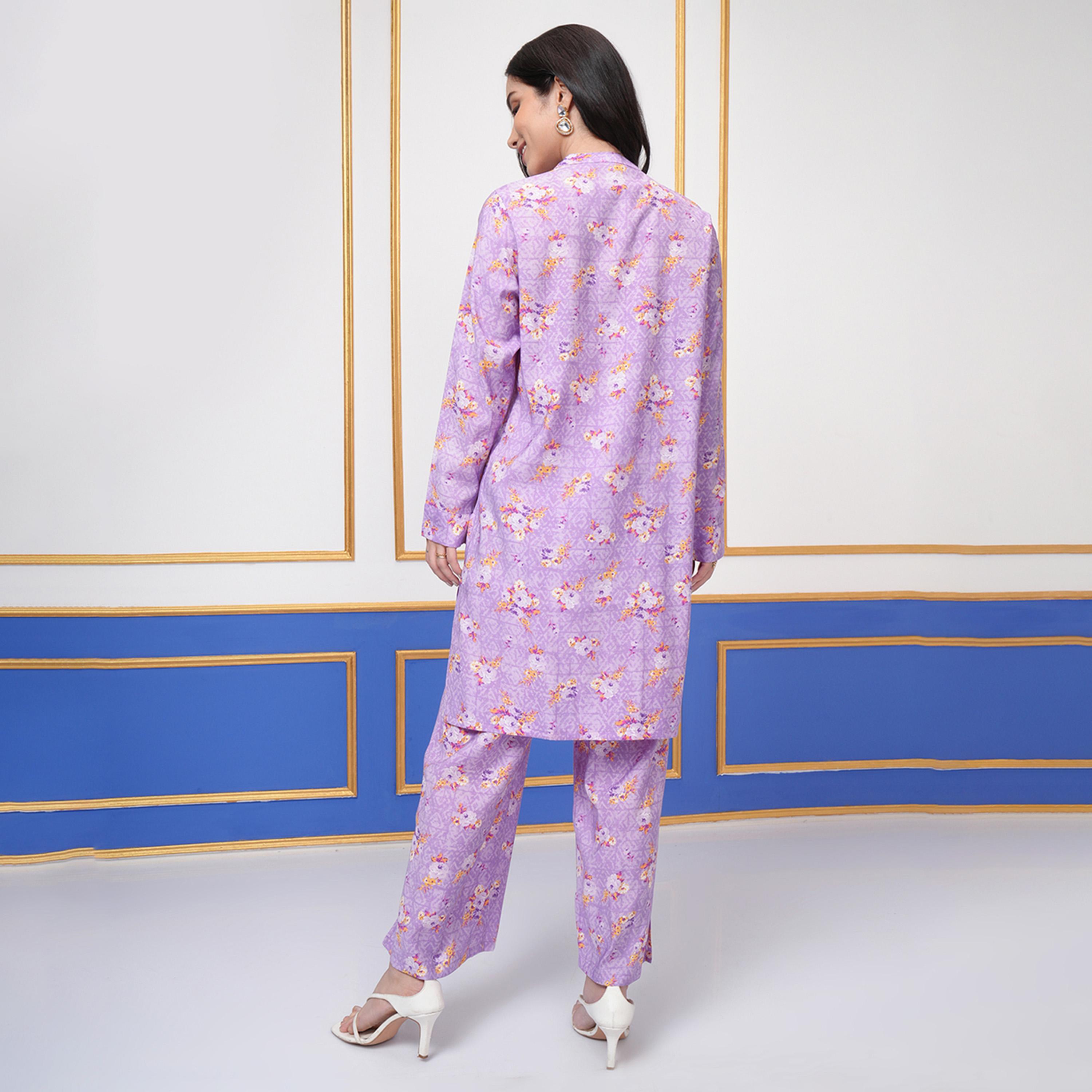 فيشود × ستايلي - بلوزة بأكمام طويلة مطبوعة بالزهور مع بنطال بالازو-women-clothing-coordsets-image-3
