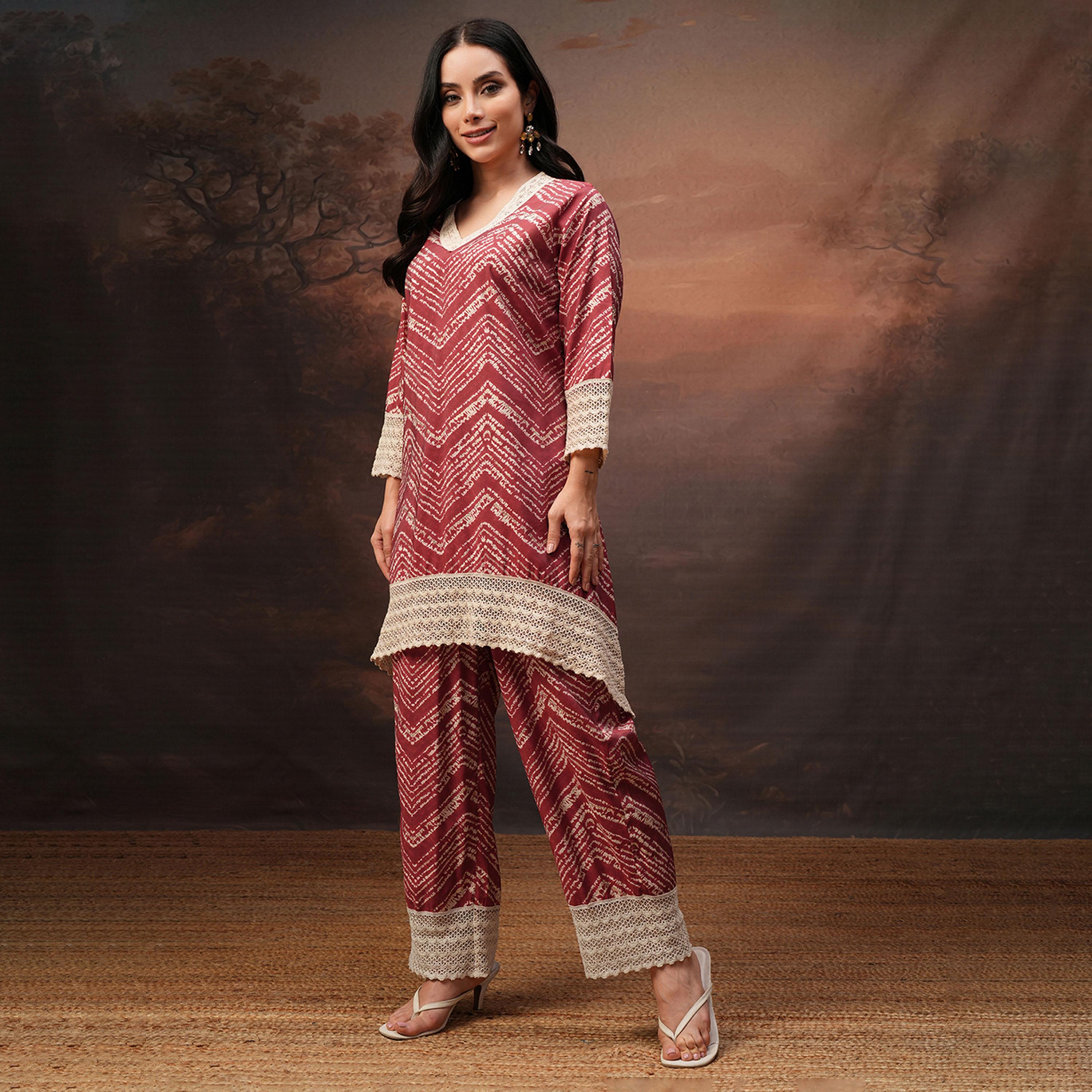 Vishudh X Styli Rose Printed V-Neck Three-Quarter Sleeves Tunic With Trouser-women-clothing-coordsets-image-2