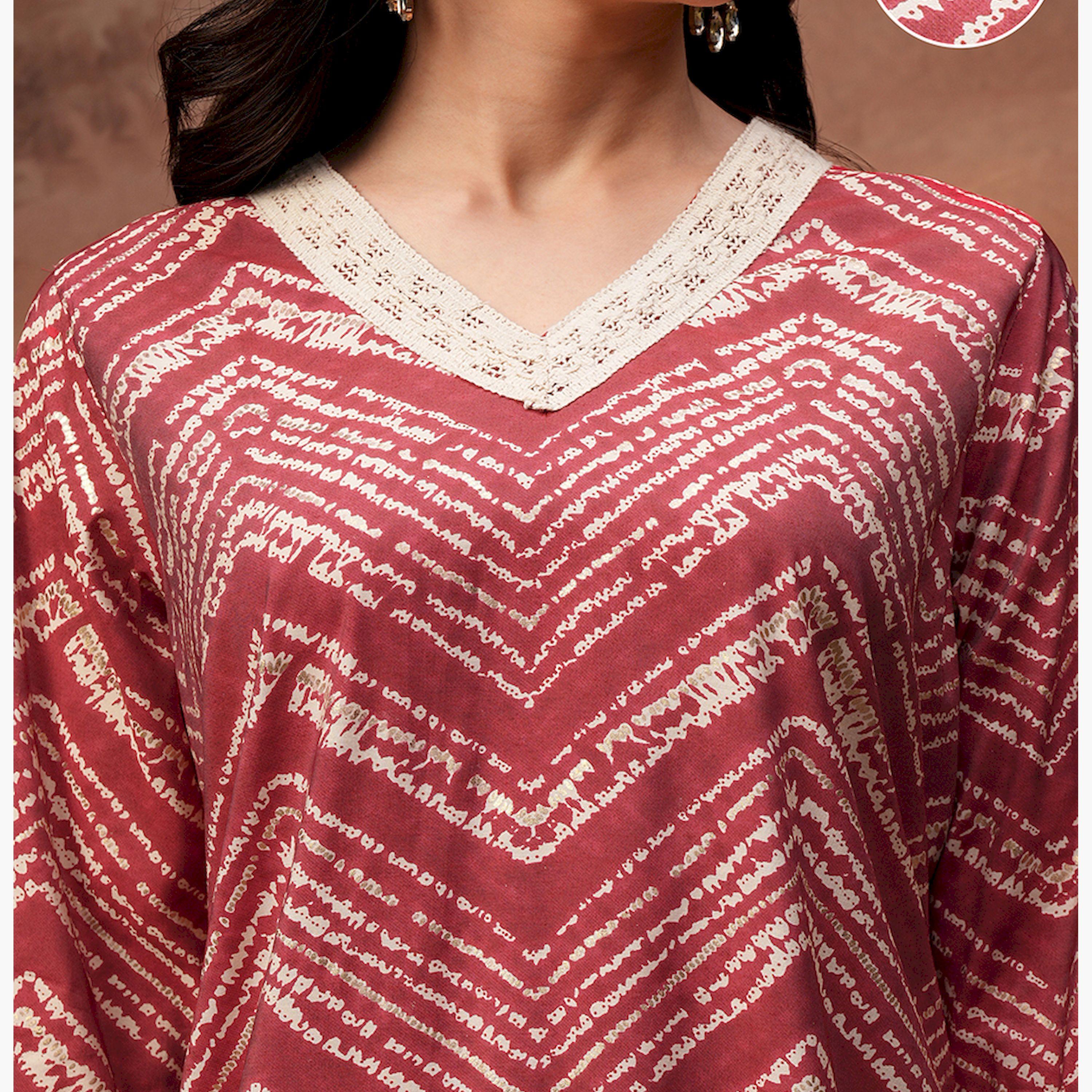 Vishudh X Styli Rose Printed V-Neck Three-Quarter Sleeves Tunic With Trouser-women-clothing-coordsets-image-5