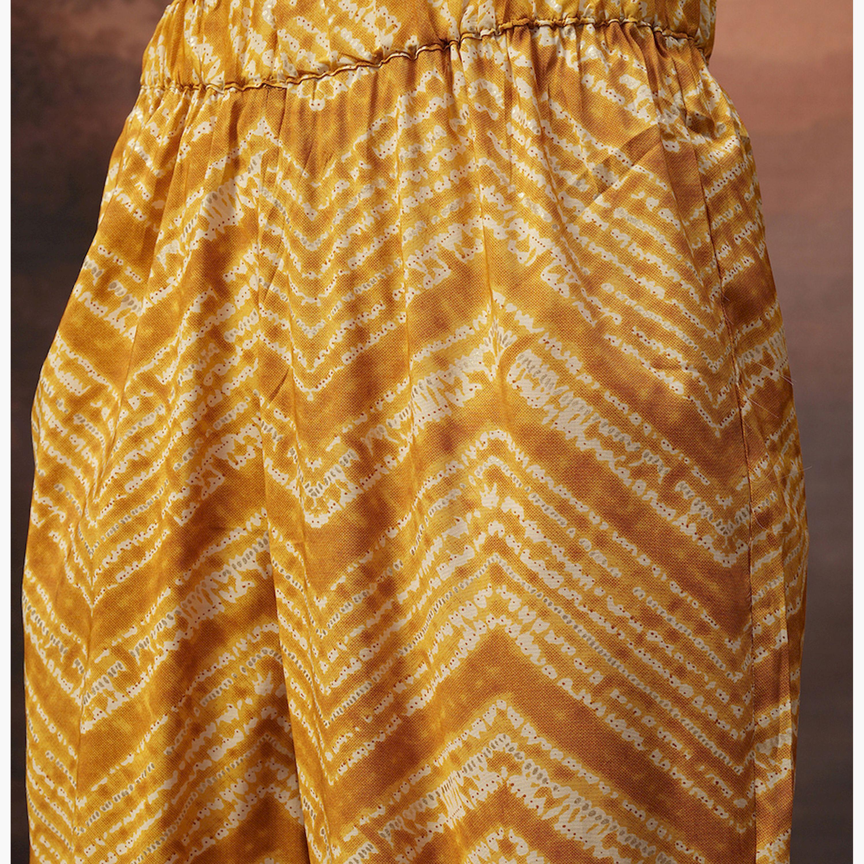 Vishudh X Styli Yellow Printed V-Neck Three-Quarter Sleeves Tunic With Trouser-women-clothing-coordsets-image-6