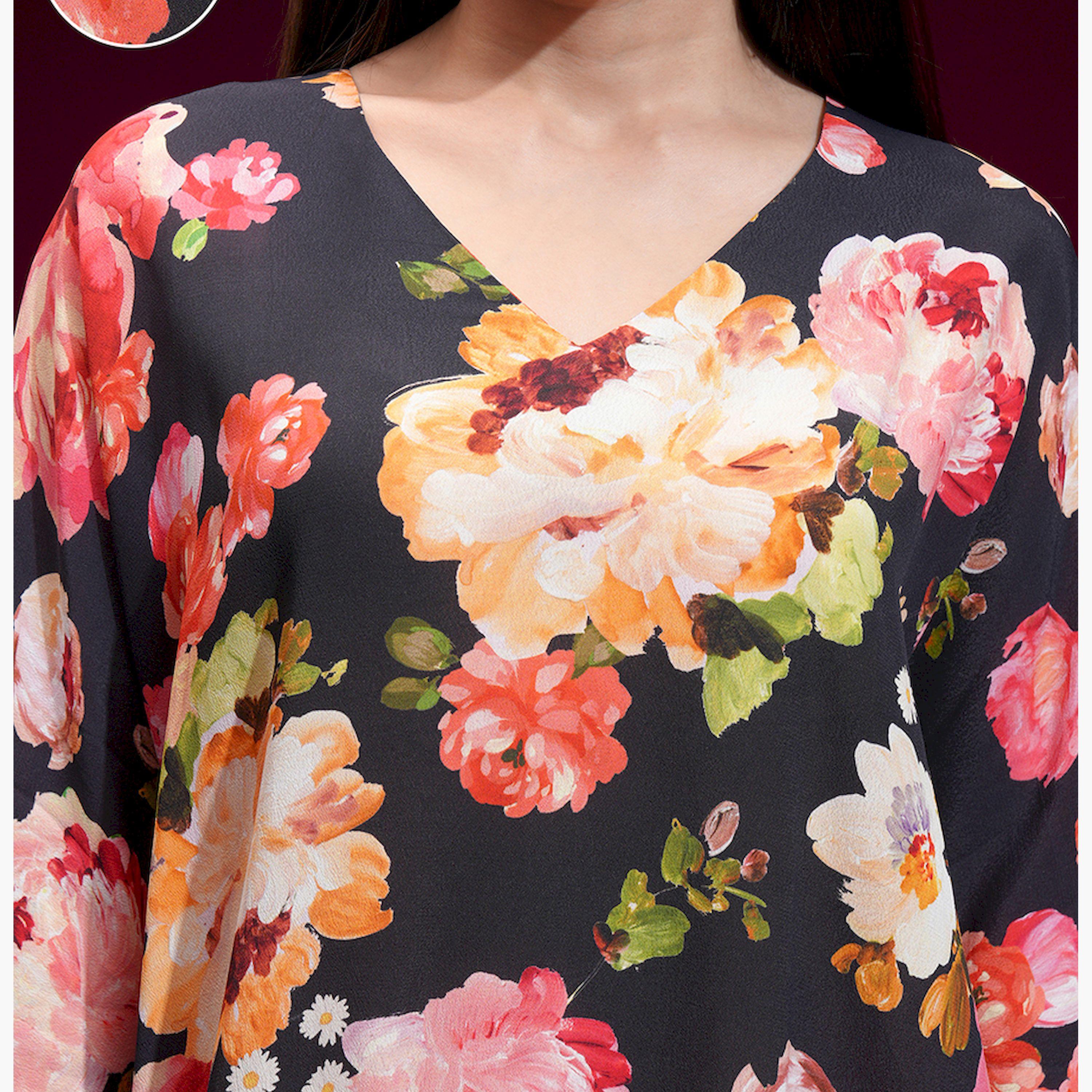 Vishudh X Styli Black Printed V-Neck Tunic With Trouser-women-clothing-coordsets-image-5