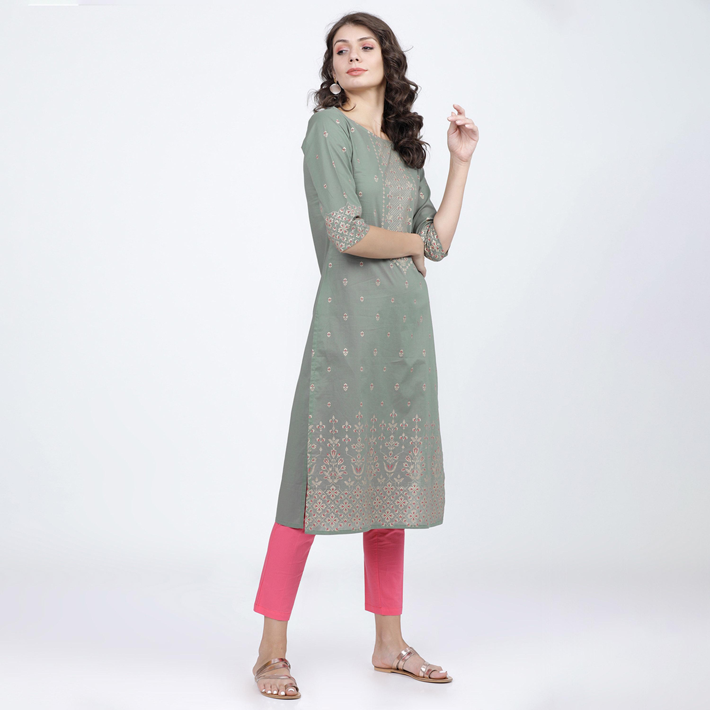Vishudh X Styli Women Olive Ethnic Motifs Printed Cotton Kurta-women-clothing-ethnicwear-kurtas-image-5