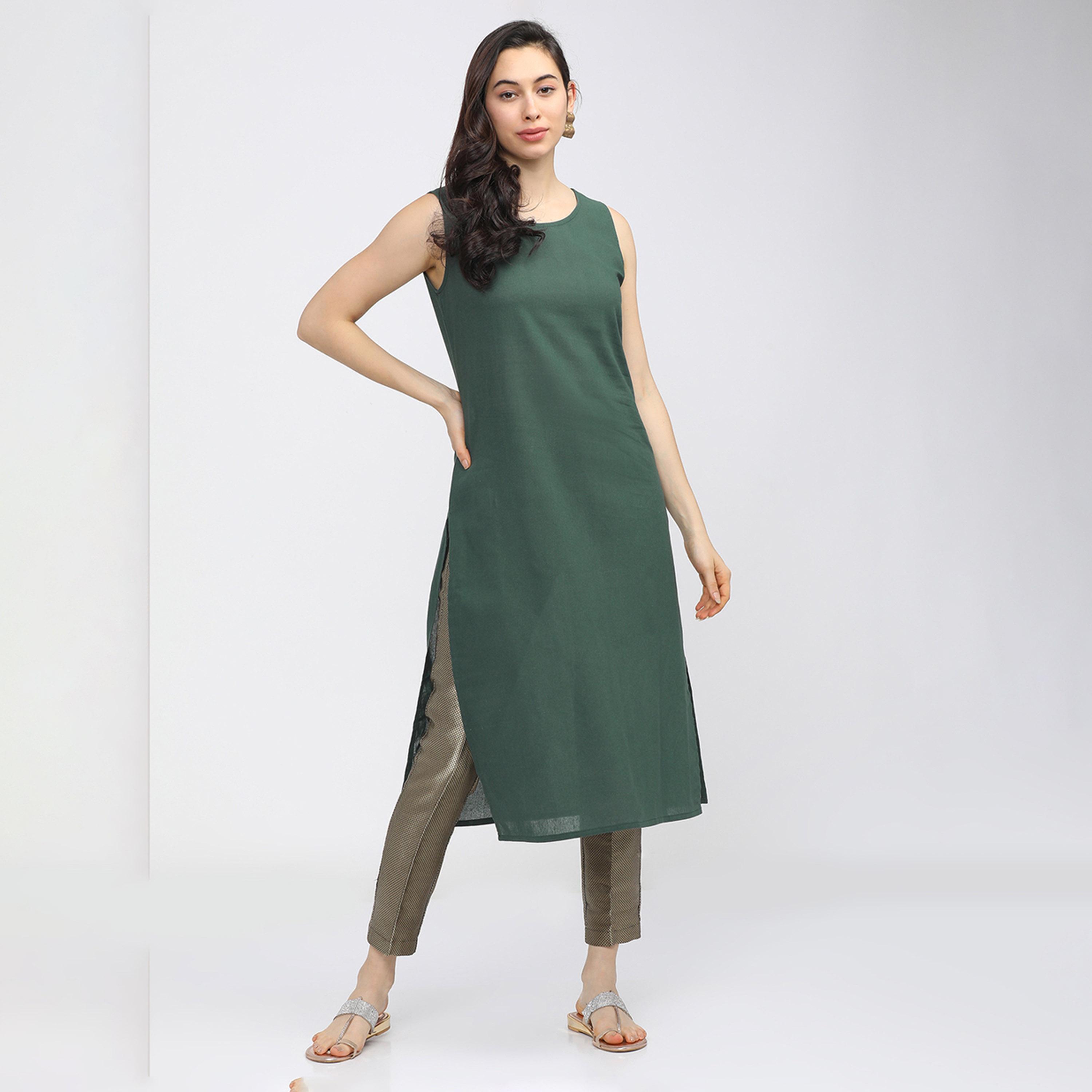 Vishudh X Styli Women Green Printed Kurta With Jacket-women-clothing-ethnicwear-kurtas-image-6