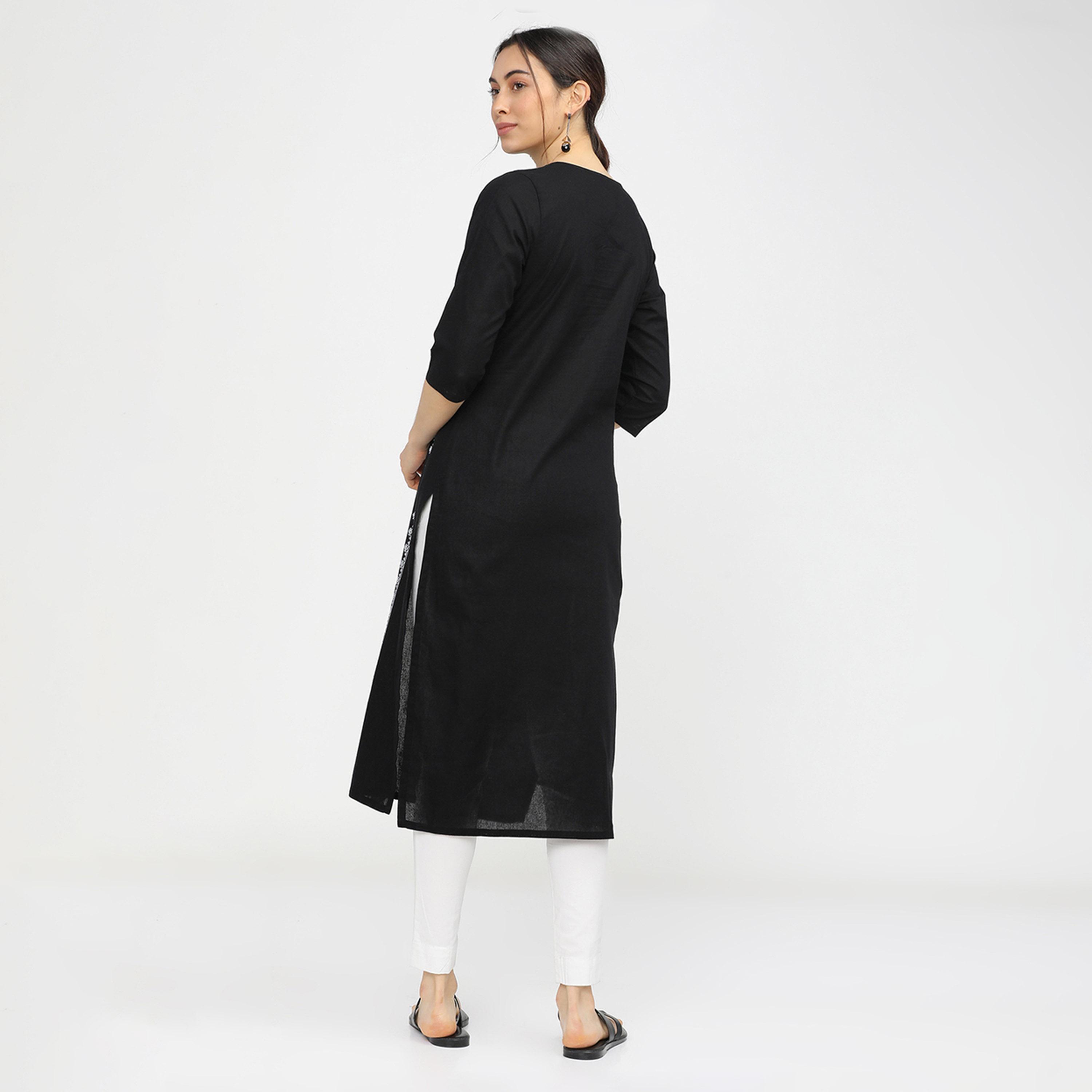 Vishudh X Styli Women Black & White Ethnic Motifs Printed Cotton Kurta-women-clothing-ethnicwear-kurtas-image-3
