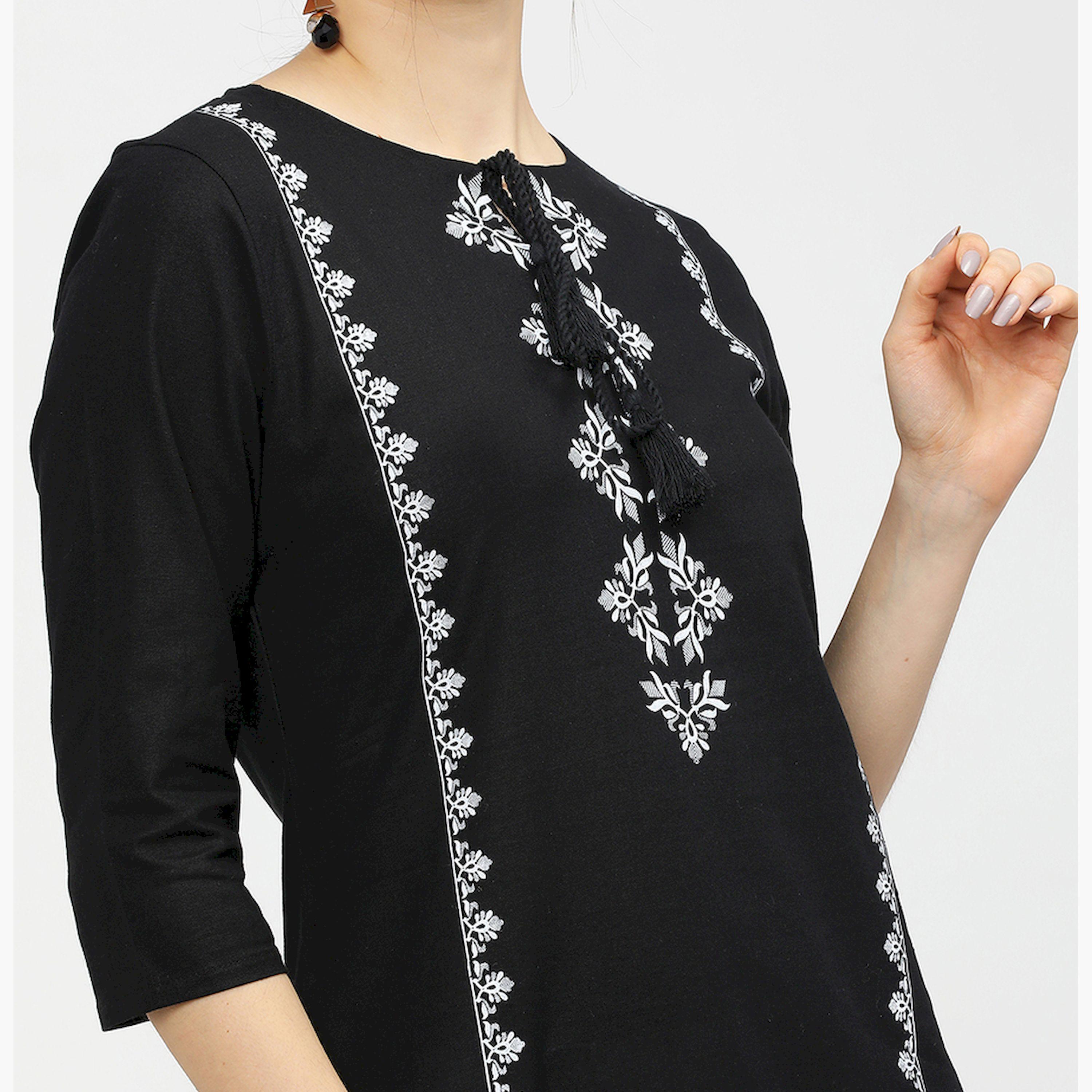 Vishudh X Styli Women Black & White Ethnic Motifs Printed Cotton Kurta-women-clothing-ethnicwear-kurtas-image-4